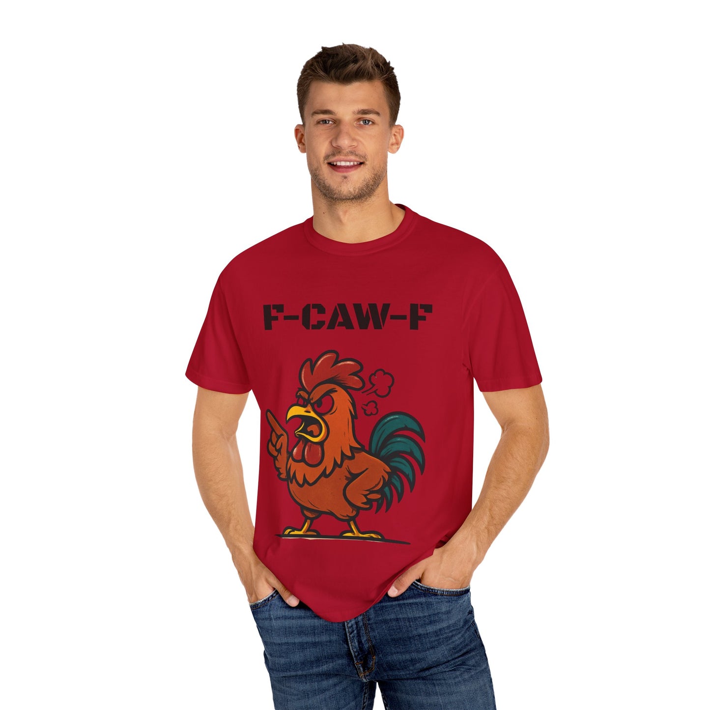 Rooster Graphic T-Shirt — "F-CAW-F" Funny Angry Chicken Tee