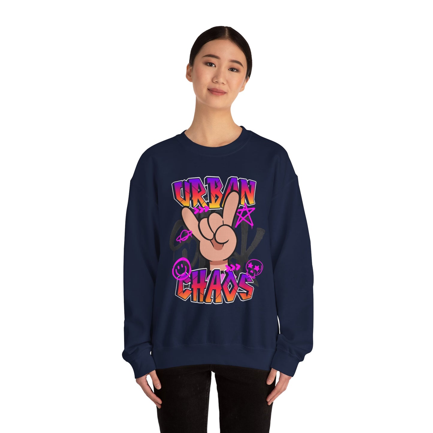 Urban Chaos Crewneck Sweatshirt, Statement Sweatshirt, Casual Wear, Gift for Trendsetters, Hipster Fashion, Unisex Apparel