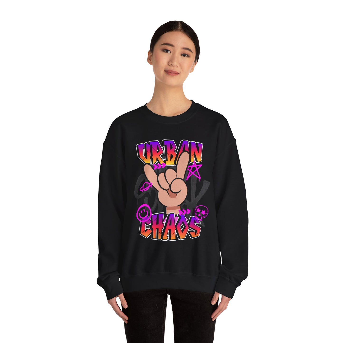 Urban Chaos Crewneck Sweatshirt, Statement Sweatshirt, Casual Wear, Gift for Trendsetters, Hipster Fashion, Unisex Apparel