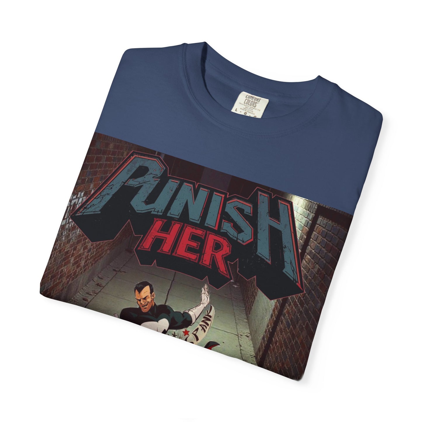 Graphic T-Shirt — "Punish Her" Retro Comic Alley Scene