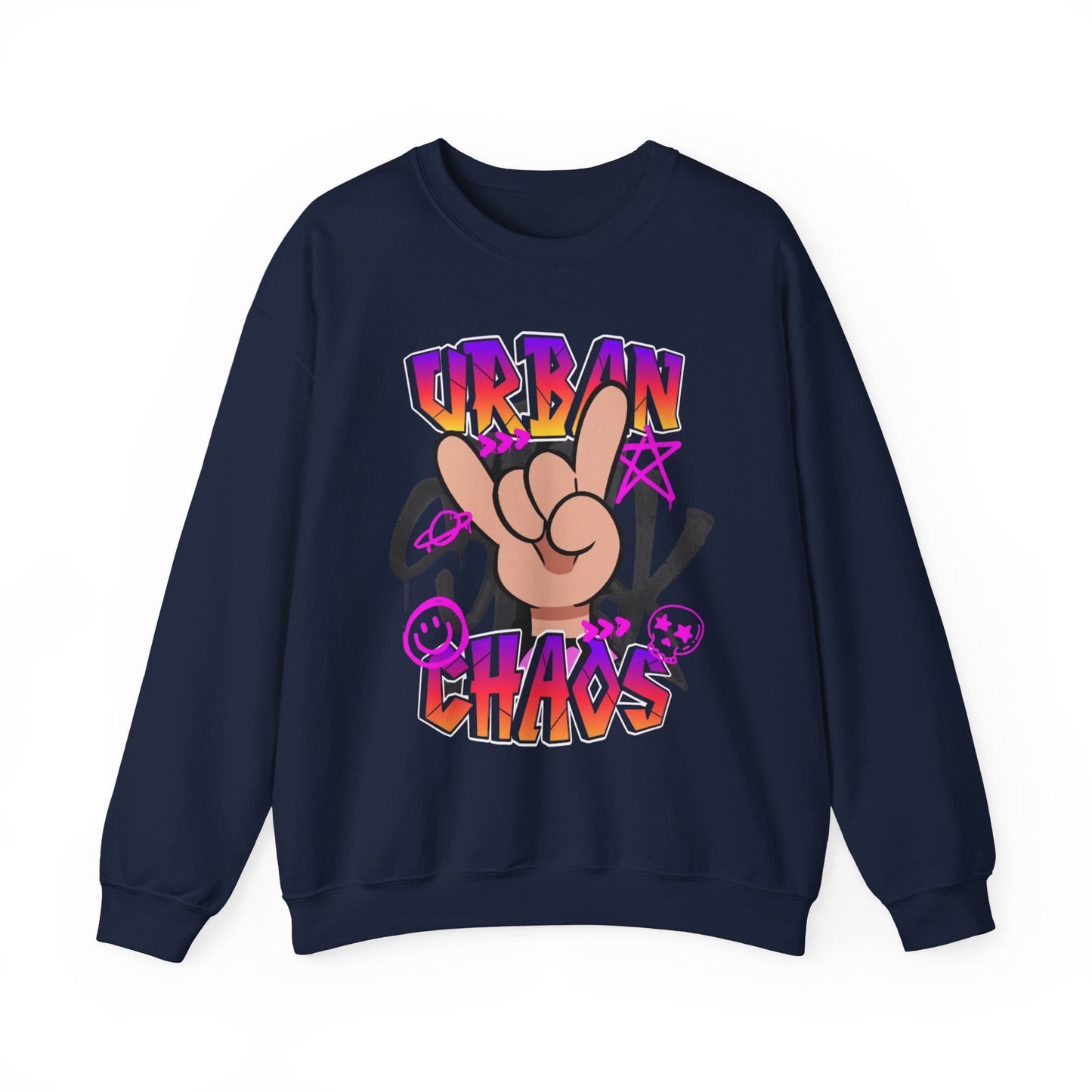 Urban Chaos Crewneck Sweatshirt, Statement Sweatshirt, Casual Wear, Gift for Trendsetters, Hipster Fashion, Unisex Apparel