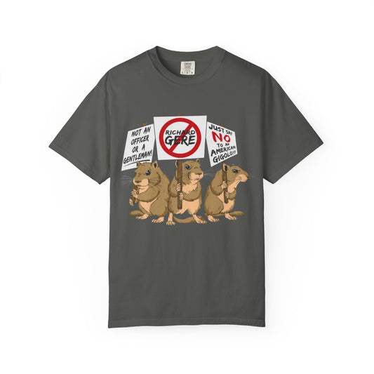 Anti-Gear Protest Groundhog T-Shirt — Cute Cartoon Groundhogs with 'No GMO' Signs