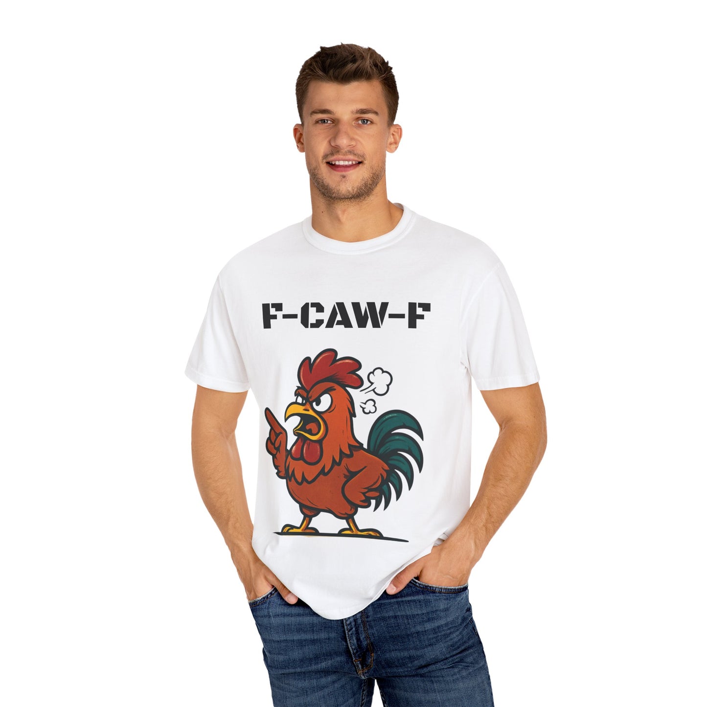 Rooster Graphic T-Shirt — "F-CAW-F" Funny Angry Chicken Tee