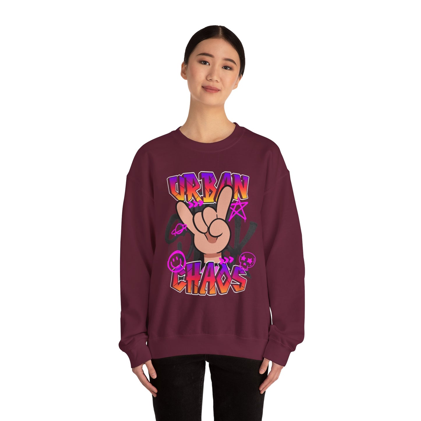 Urban Chaos Crewneck Sweatshirt, Statement Sweatshirt, Casual Wear, Gift for Trendsetters, Hipster Fashion, Unisex Apparel