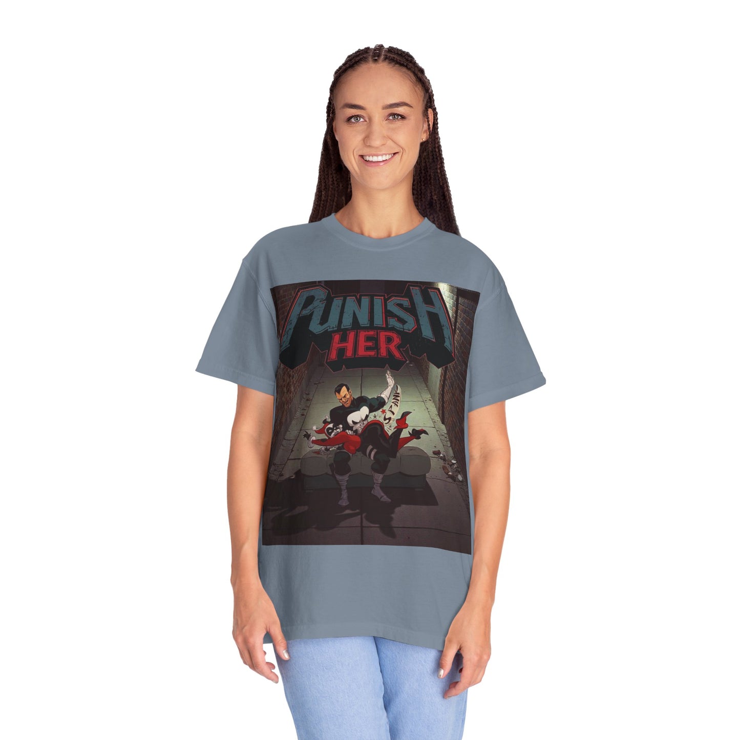 Graphic T-Shirt — "Punish Her" Retro Comic Alley Scene