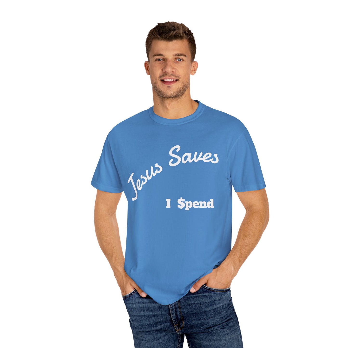 Faith-Inspired Unisex T-Shirt - Jesus Saves I Spend, Casual Wear, Christian Apparel, Gift for Believers, Everyday Comfort