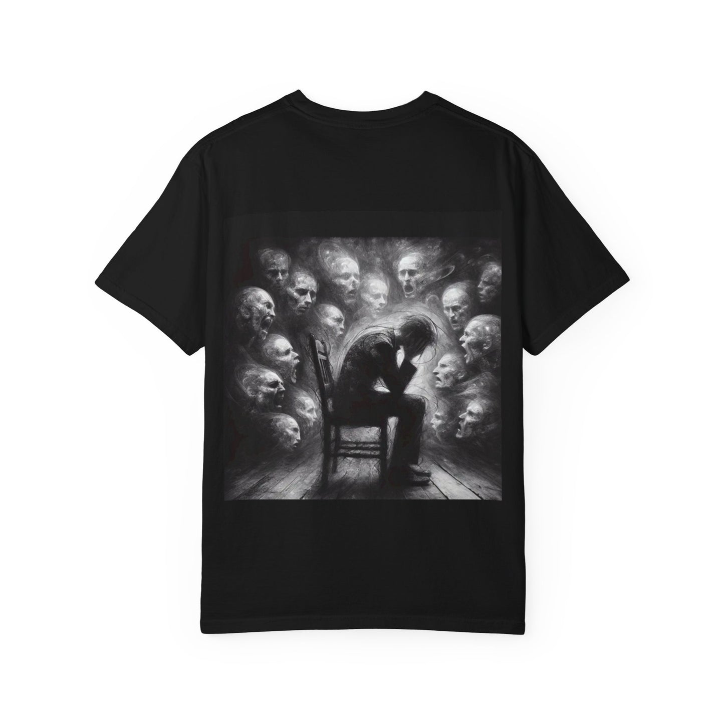 Graphic T-Shirt — Dripping Smiley & Haunted Portrait Dark Art Tee