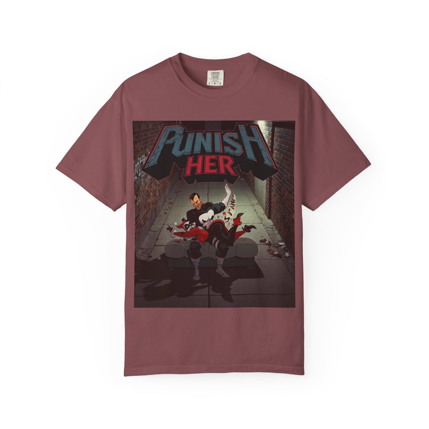 Graphic T-Shirt — "Punish Her" Retro Comic Alley Scene