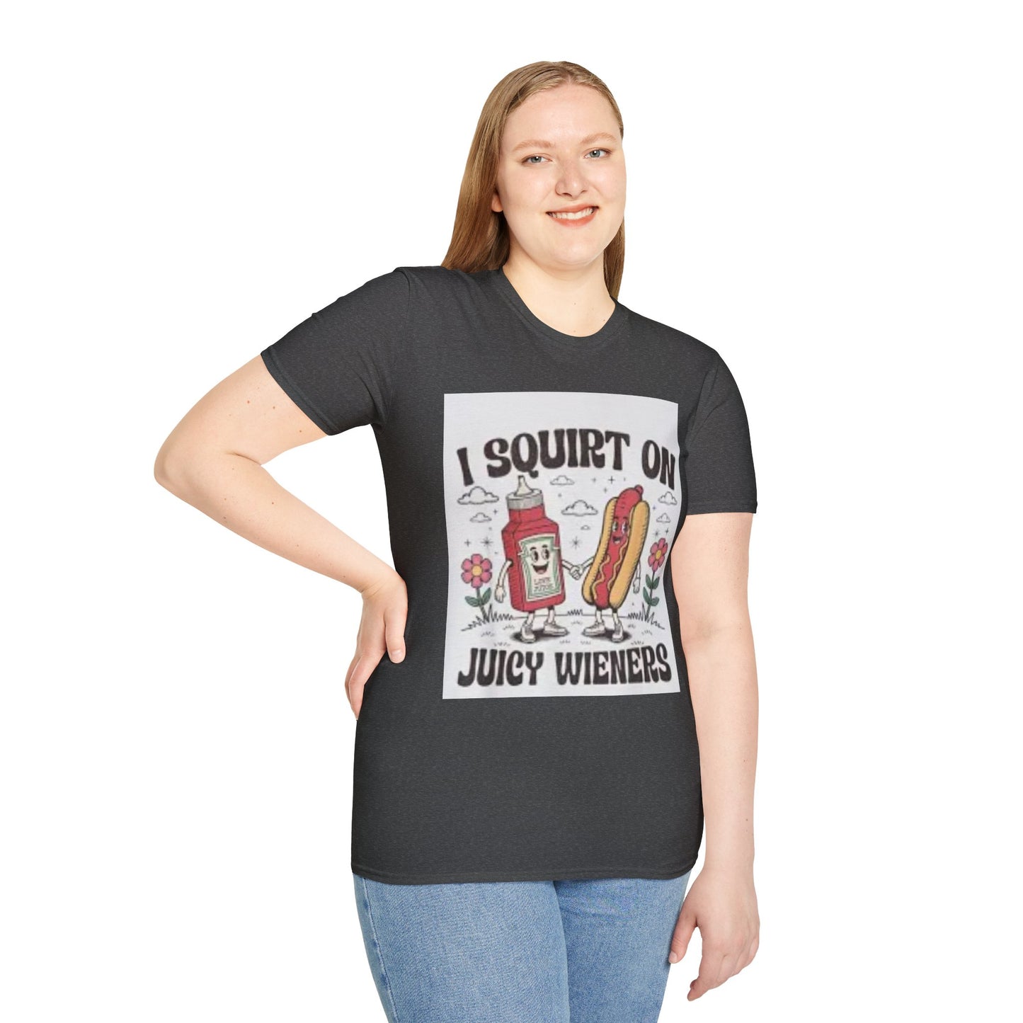 Funny Foodie Unisex T-Shirt - I Squirt on Juicy Wieners, Humor Tee, BBQ Gift, Food Lover Shirt, Summer Essentials