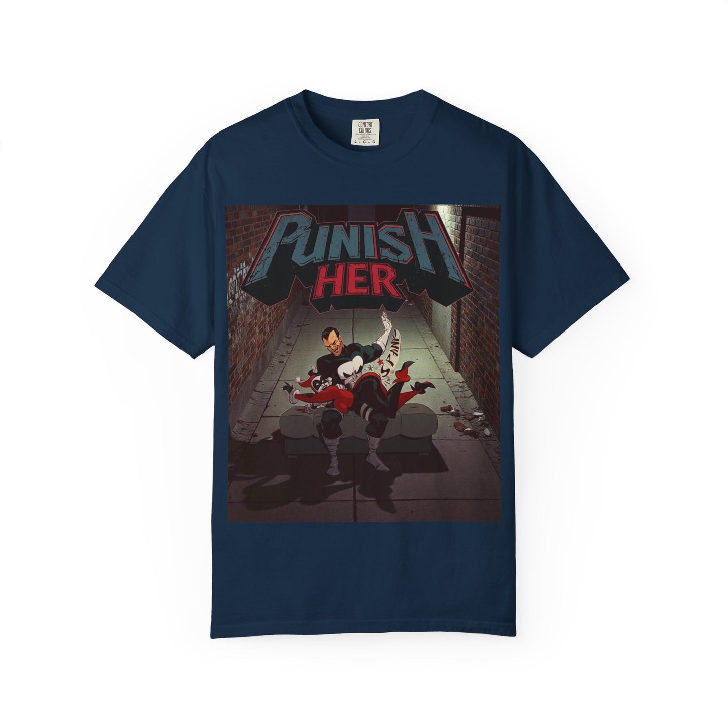 Graphic T-Shirt — "Punish Her" Retro Comic Alley Scene