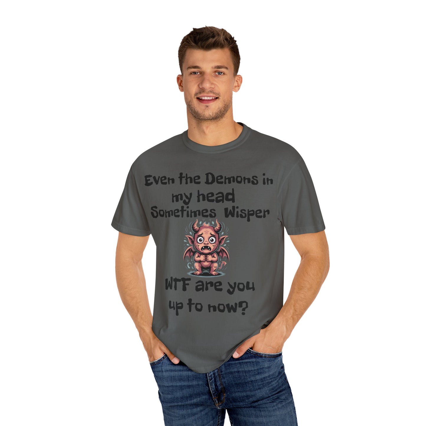 Whimsical Demon Graphic T-shirt -"Even the Demons in My Head" Design