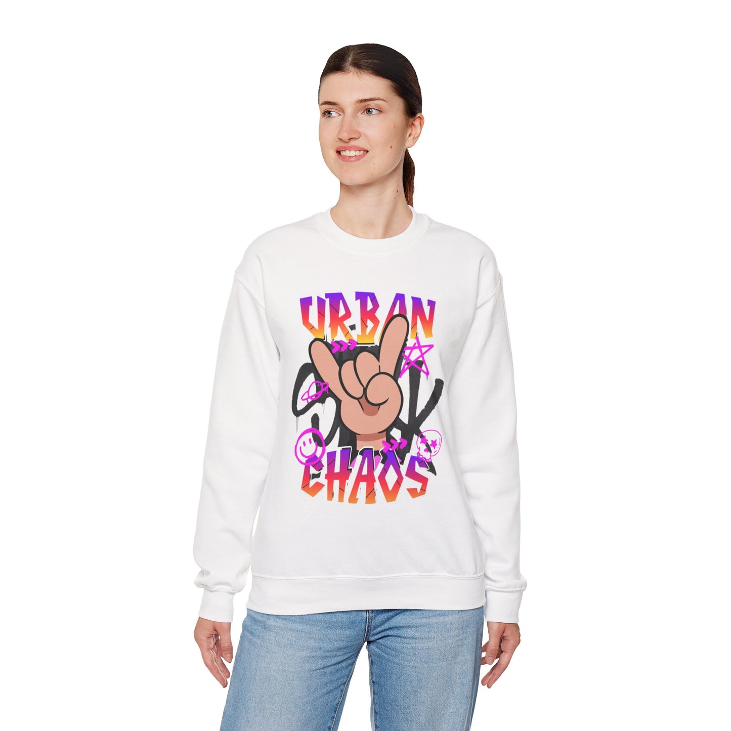 Urban Chaos Crewneck Sweatshirt, Statement Sweatshirt, Casual Wear, Gift for Trendsetters, Hipster Fashion, Unisex Apparel