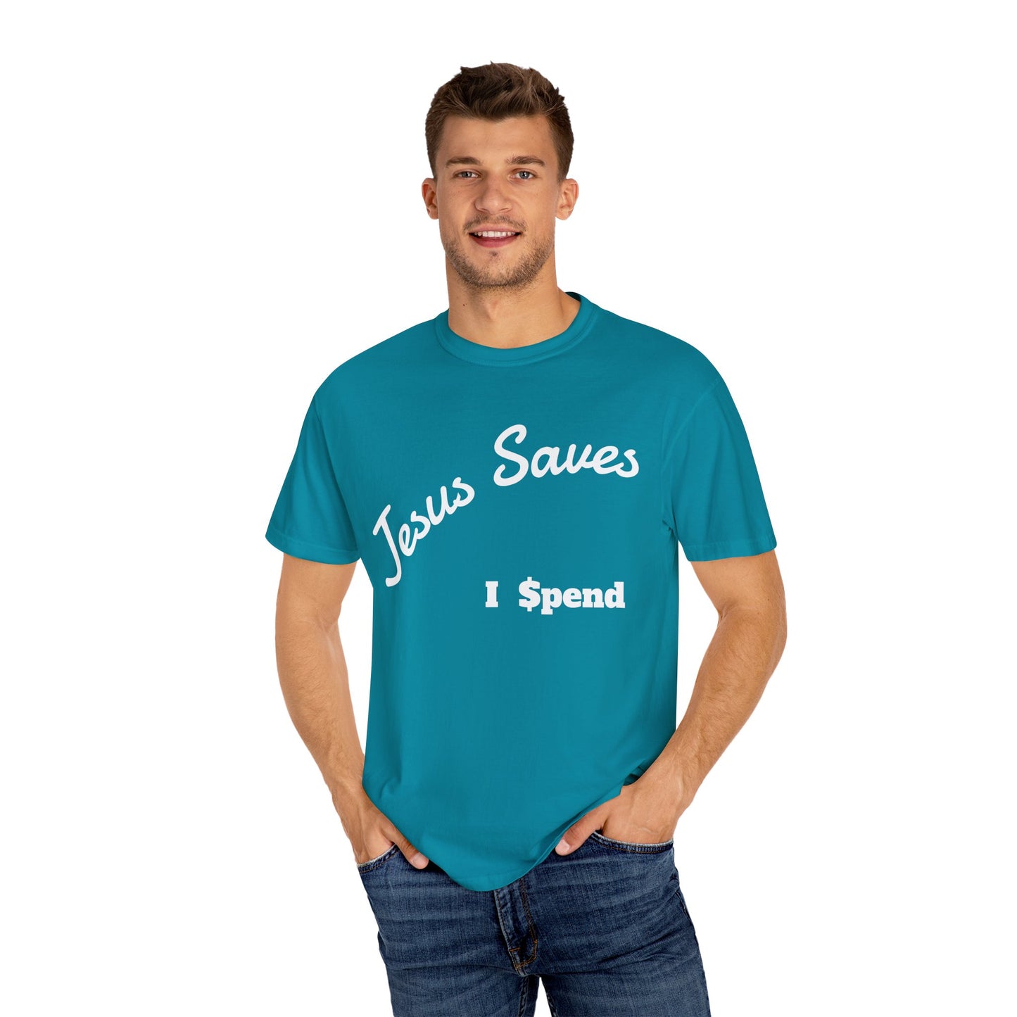 Faith-Inspired Unisex T-Shirt - Jesus Saves I Spend, Casual Wear, Christian Apparel, Gift for Believers, Everyday Comfort