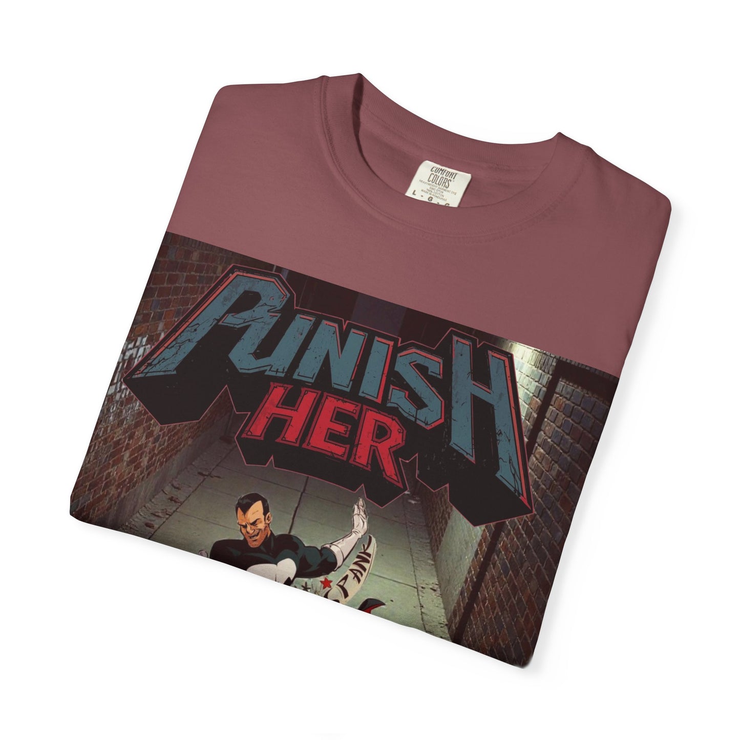 Graphic T-Shirt — "Punish Her" Retro Comic Alley Scene