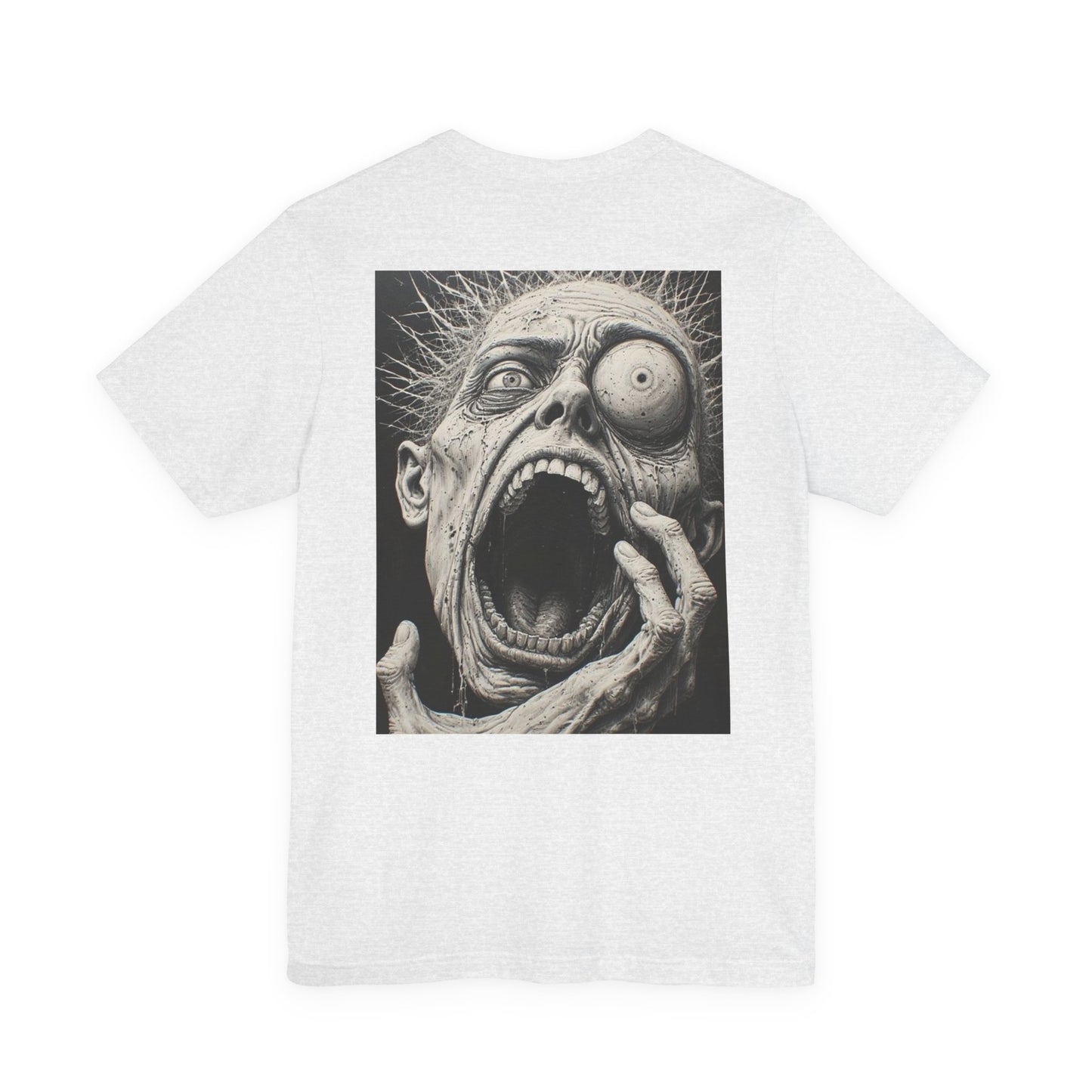 Horror Graphic Tee — Ghostly Silhouette & Screaming Zombie Back Print
