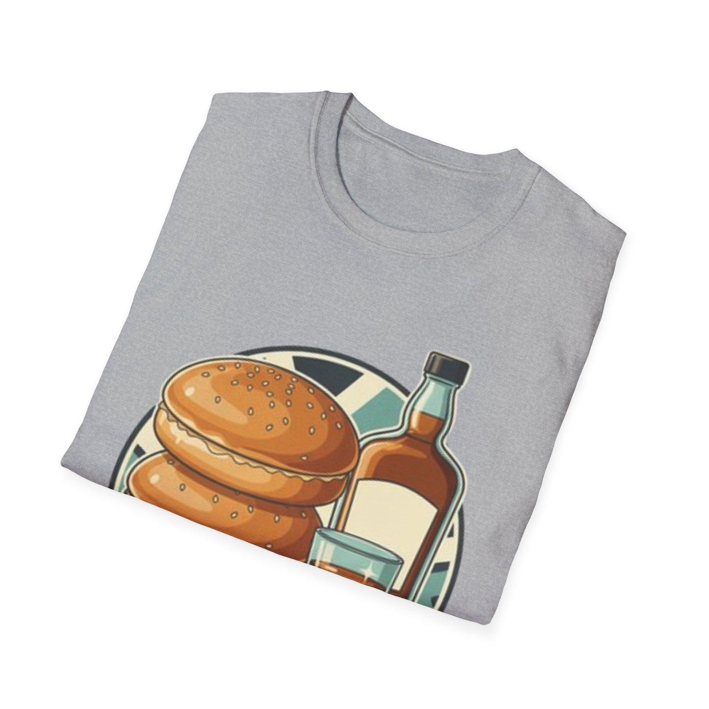 T-Shirt — "Rubber Buns and Liquor" Retro Breakfast & Whiskey Graphic Tee