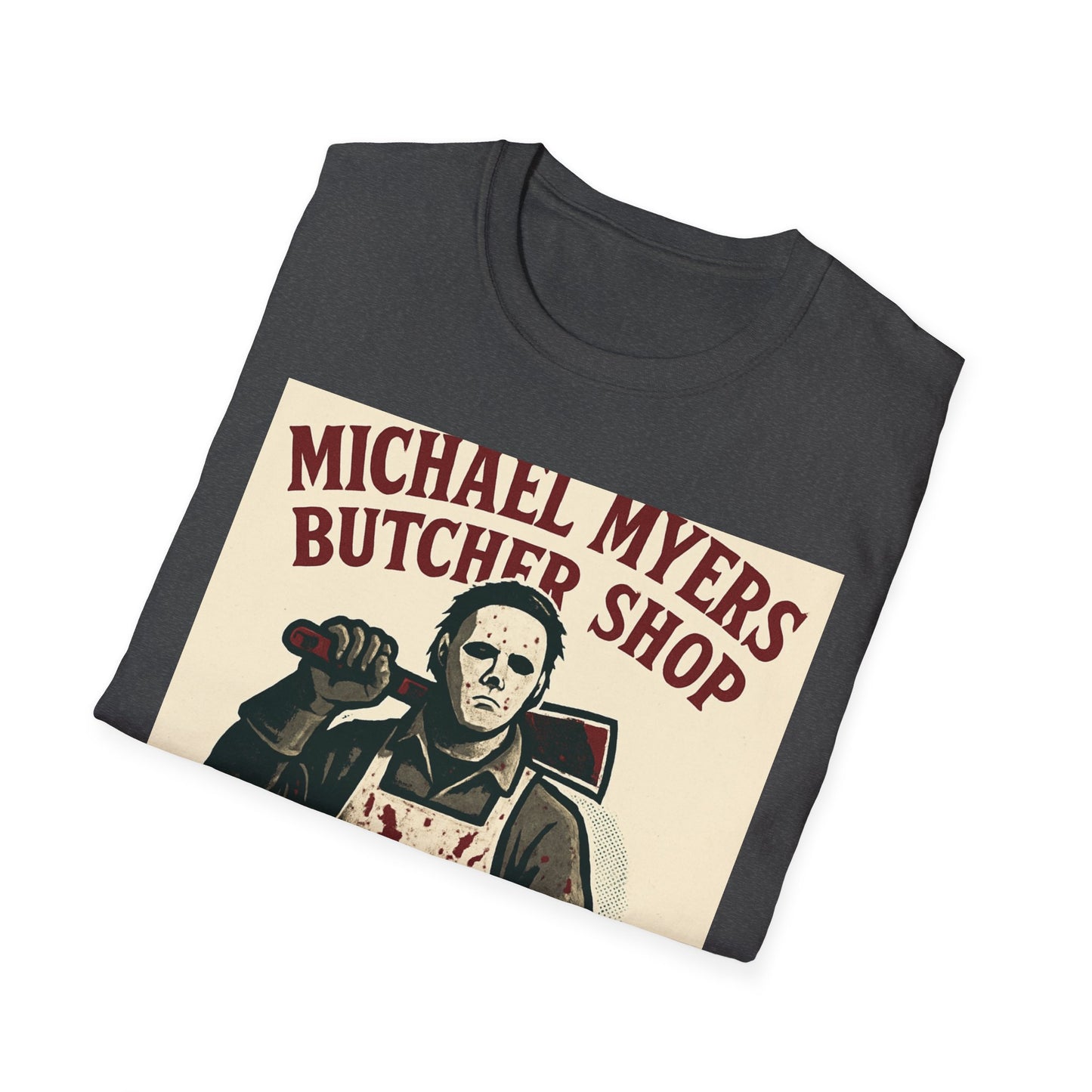 Horror Butcher Shop T-Shirt — "Michael Myers Butcher Shop: Always Fresh" Design