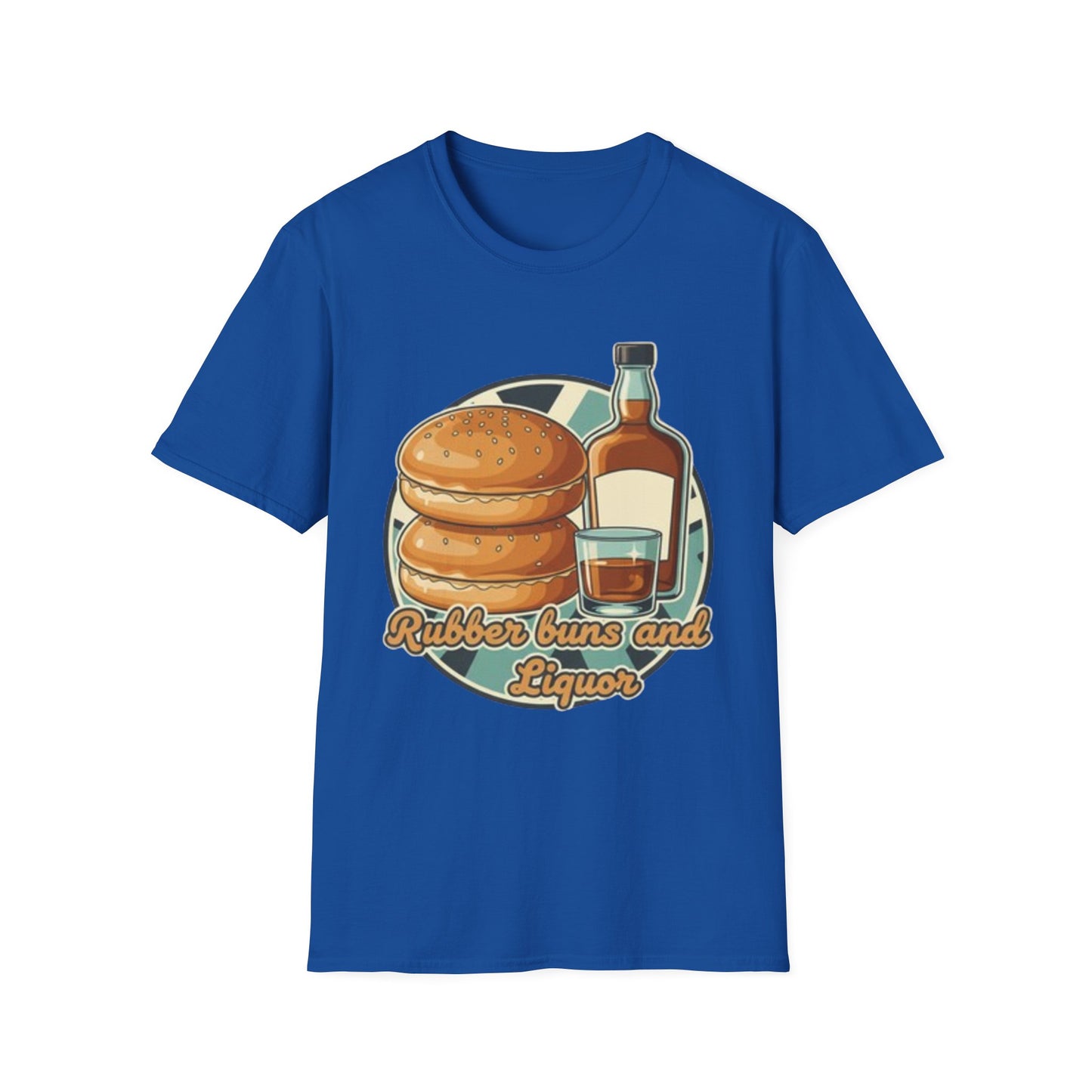 T-Shirt — "Rubber Buns and Liquor" Retro Breakfast & Whiskey Graphic Tee
