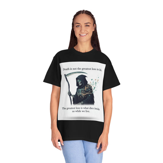 Grim Reaper Quote T-Shirt — “Death Is Not the Greatest Loss in Life” Graphic Tee