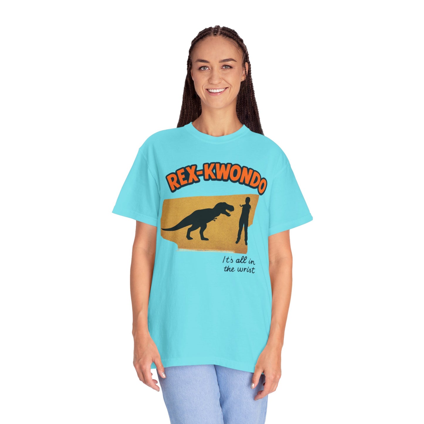 Rex-Kwondo T-Shirt — Funny Dinosaur Martial Arts Tee (“It's all in the wrist”)