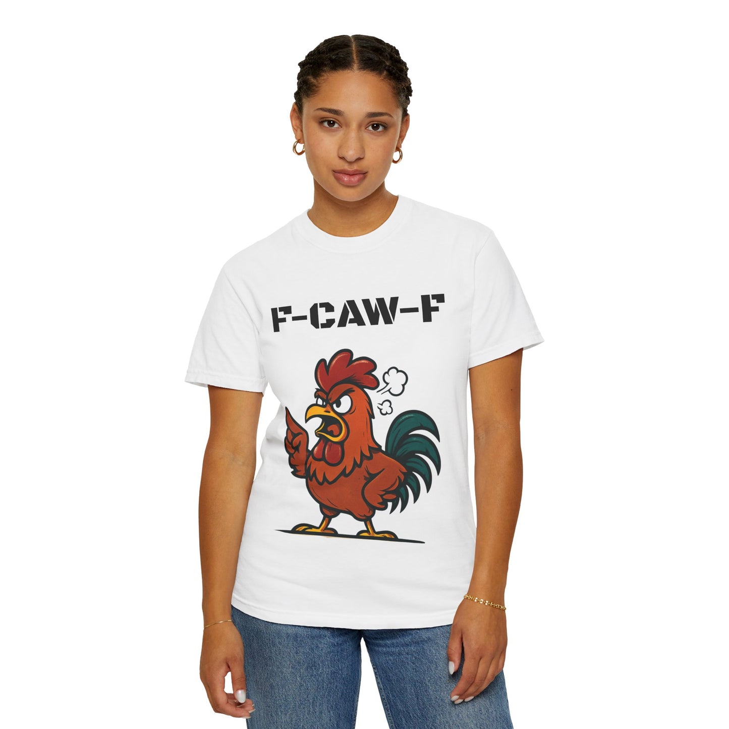 Rooster Graphic T-Shirt — "F-CAW-F" Funny Angry Chicken Tee