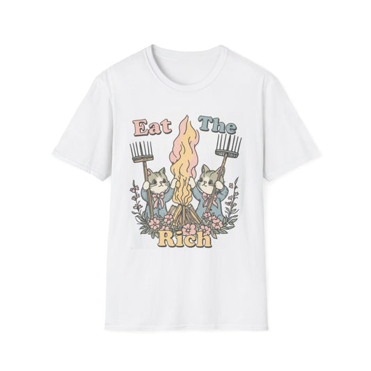 Eat the Rich Unisex Softstyle T-Shirt | Casual Graphic Tee, Statement Shirt, Unique Gift, Art Illustration, Social Commentary Wear
