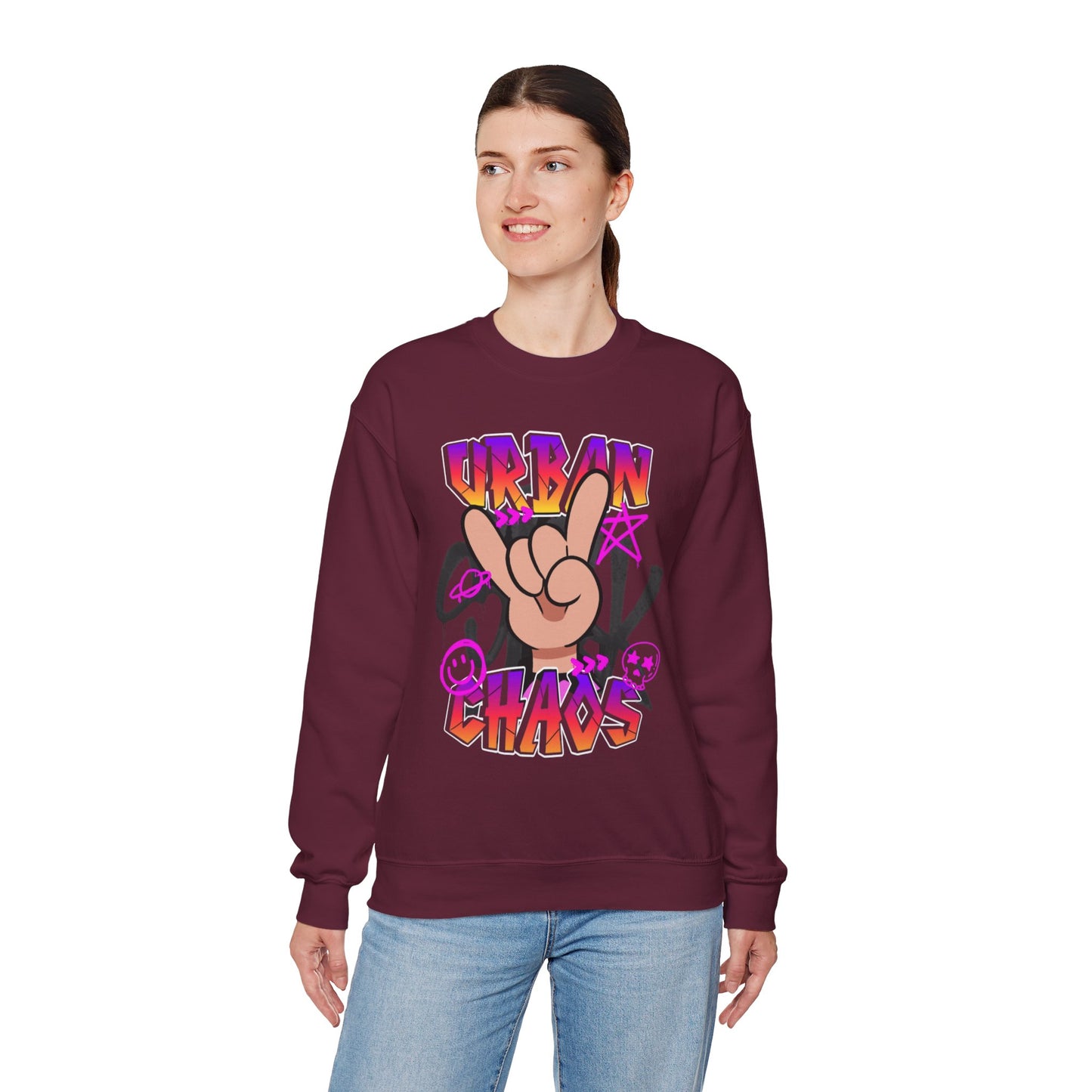 Urban Chaos Crewneck Sweatshirt, Statement Sweatshirt, Casual Wear, Gift for Trendsetters, Hipster Fashion, Unisex Apparel