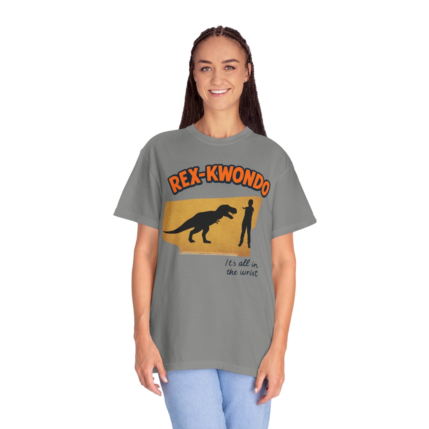 Rex-Kwondo T-Shirt — Funny Dinosaur Martial Arts Tee (“It's all in the wrist”)