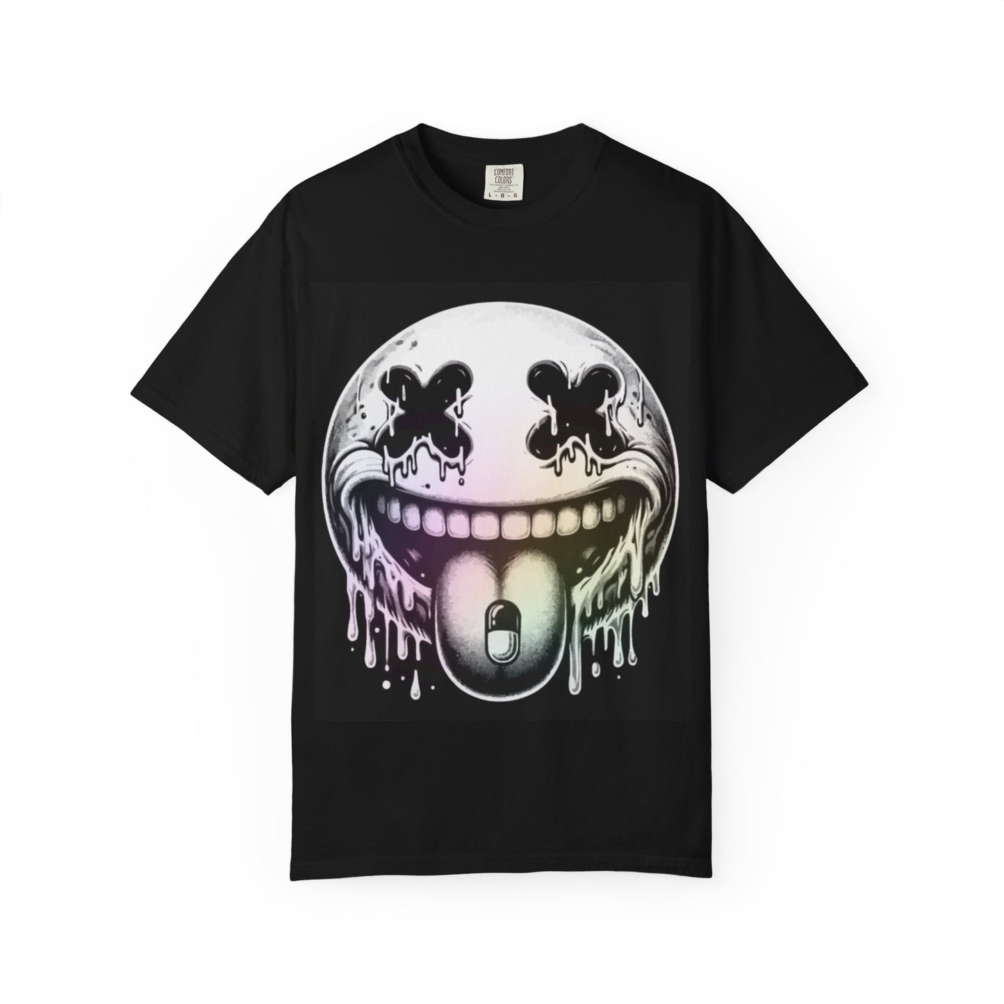 Graphic T-Shirt — Dripping Smiley & Haunted Portrait Dark Art Tee