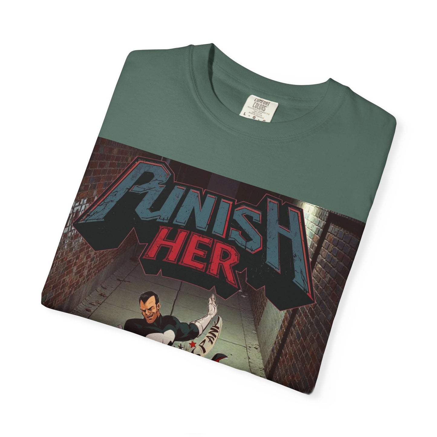 Graphic T-Shirt — "Punish Her" Retro Comic Alley Scene