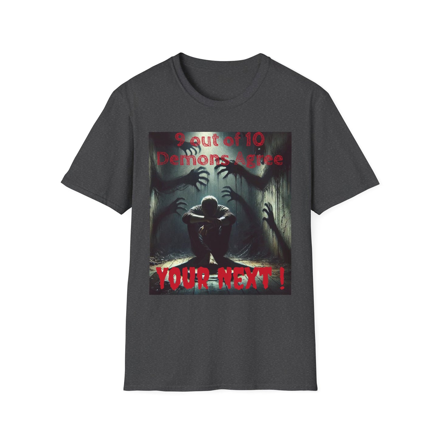 Horror Illustration T-Shirt — "Your Next!" Demon Shadows Graphic Tee
