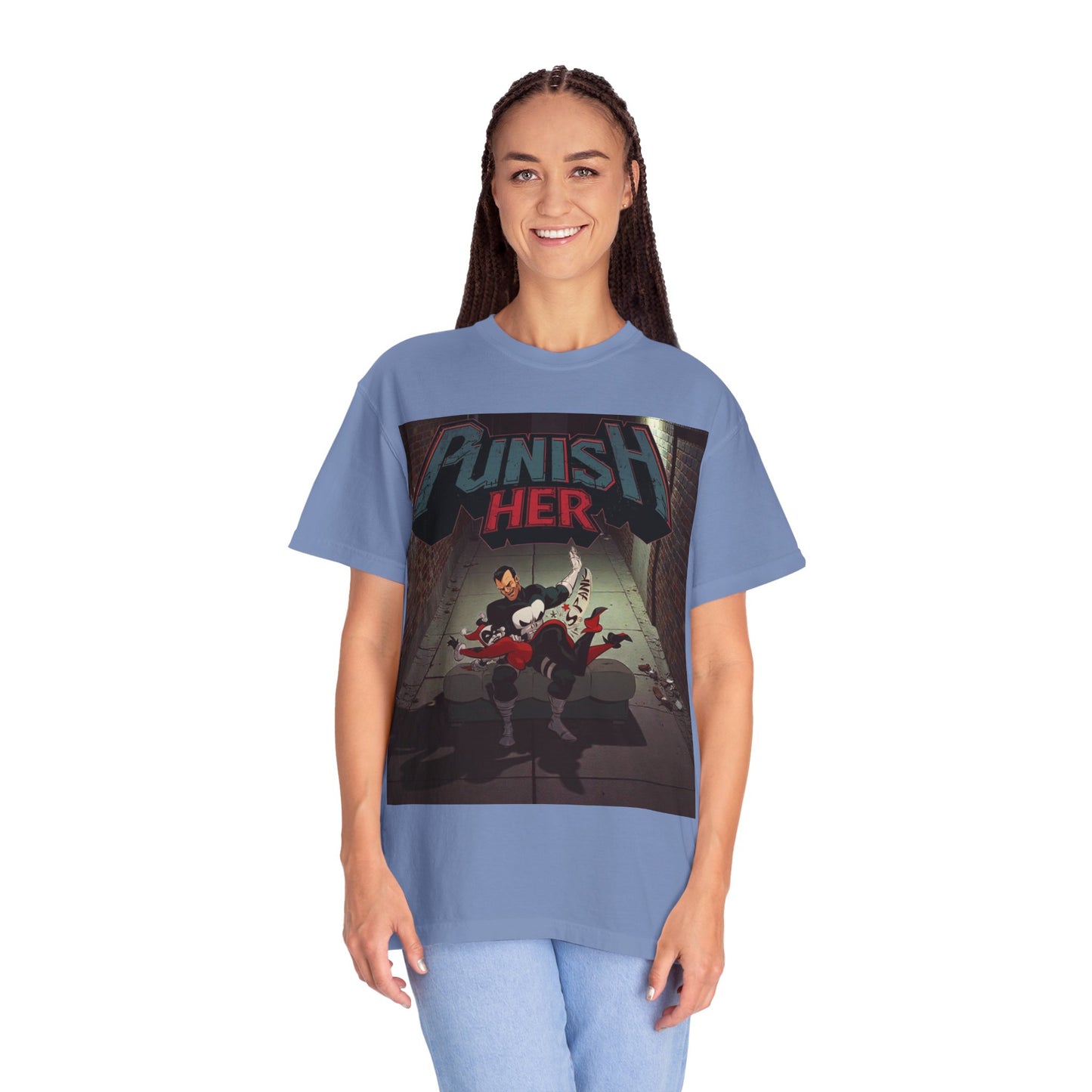 Graphic T-Shirt — "Punish Her" Retro Comic Alley Scene