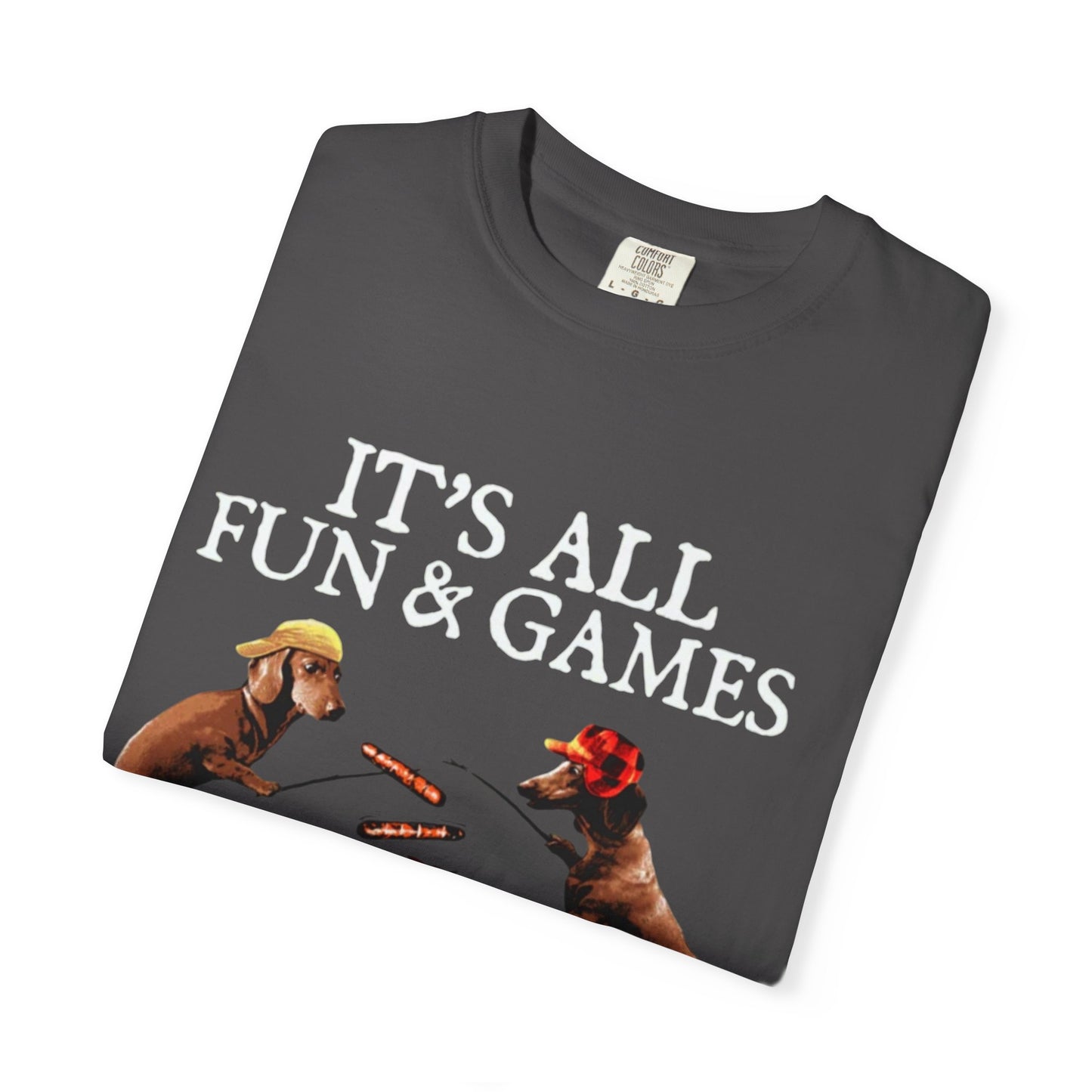 T-Shirt — Dachshund Camping Tee: Wiener Dogs Roasting Hot Dogs by Campfire