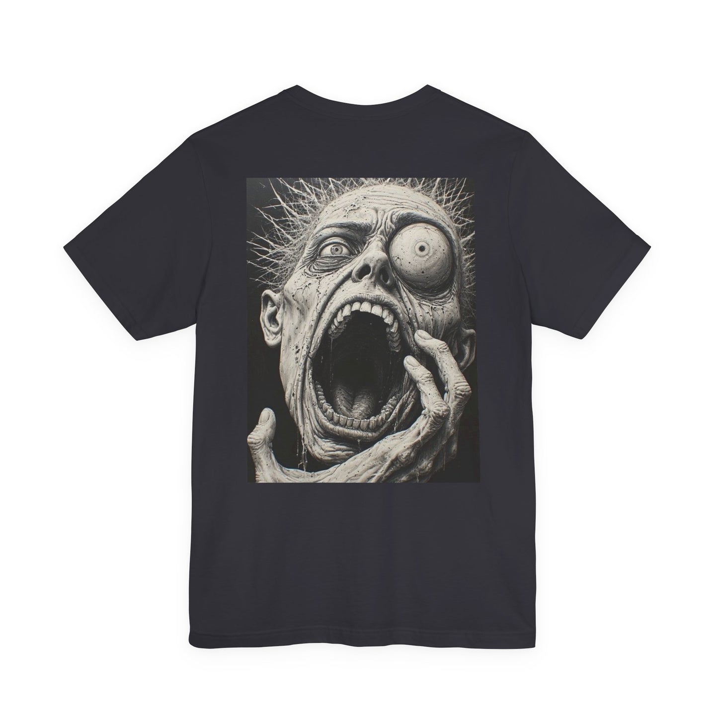 Horror Graphic Tee — Ghostly Silhouette & Screaming Zombie Back Print