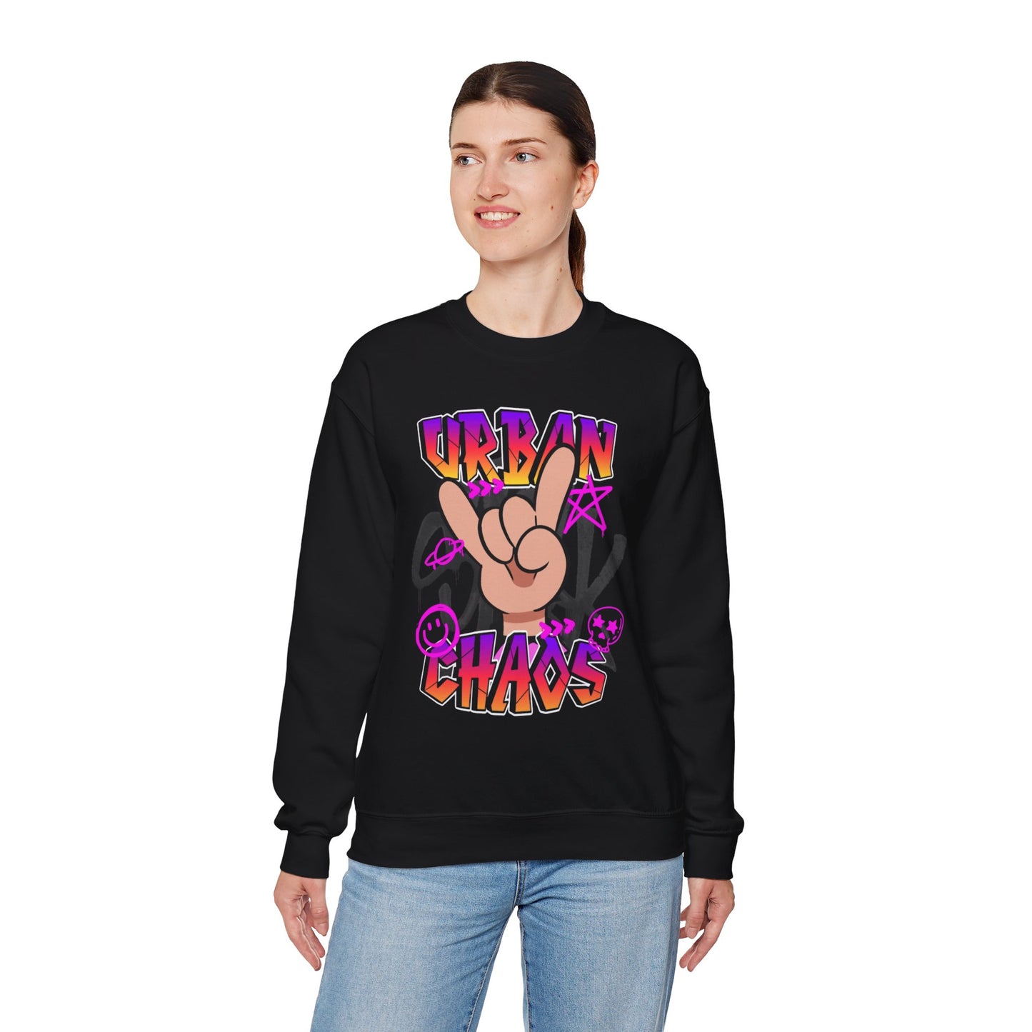 Urban Chaos Crewneck Sweatshirt, Statement Sweatshirt, Casual Wear, Gift for Trendsetters, Hipster Fashion, Unisex Apparel