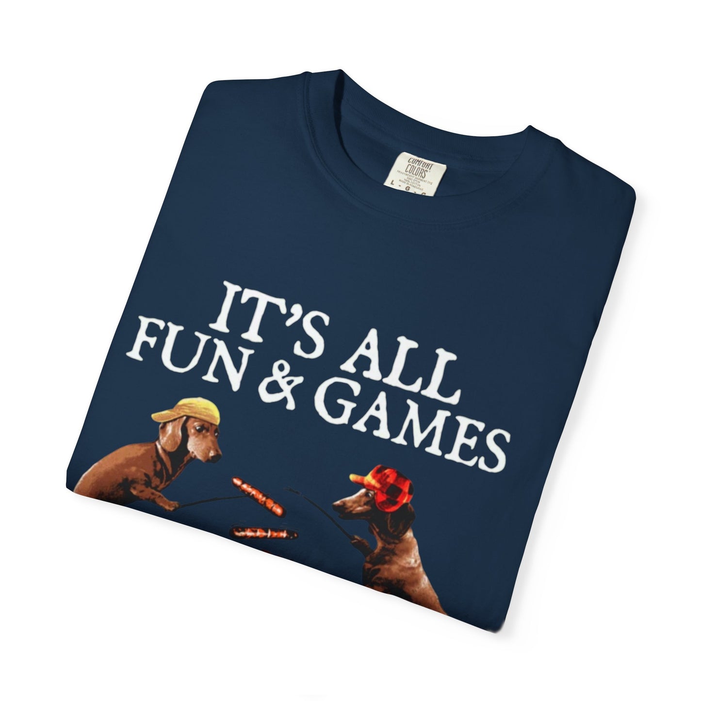 T-Shirt — Dachshund Camping Tee: Wiener Dogs Roasting Hot Dogs by Campfire