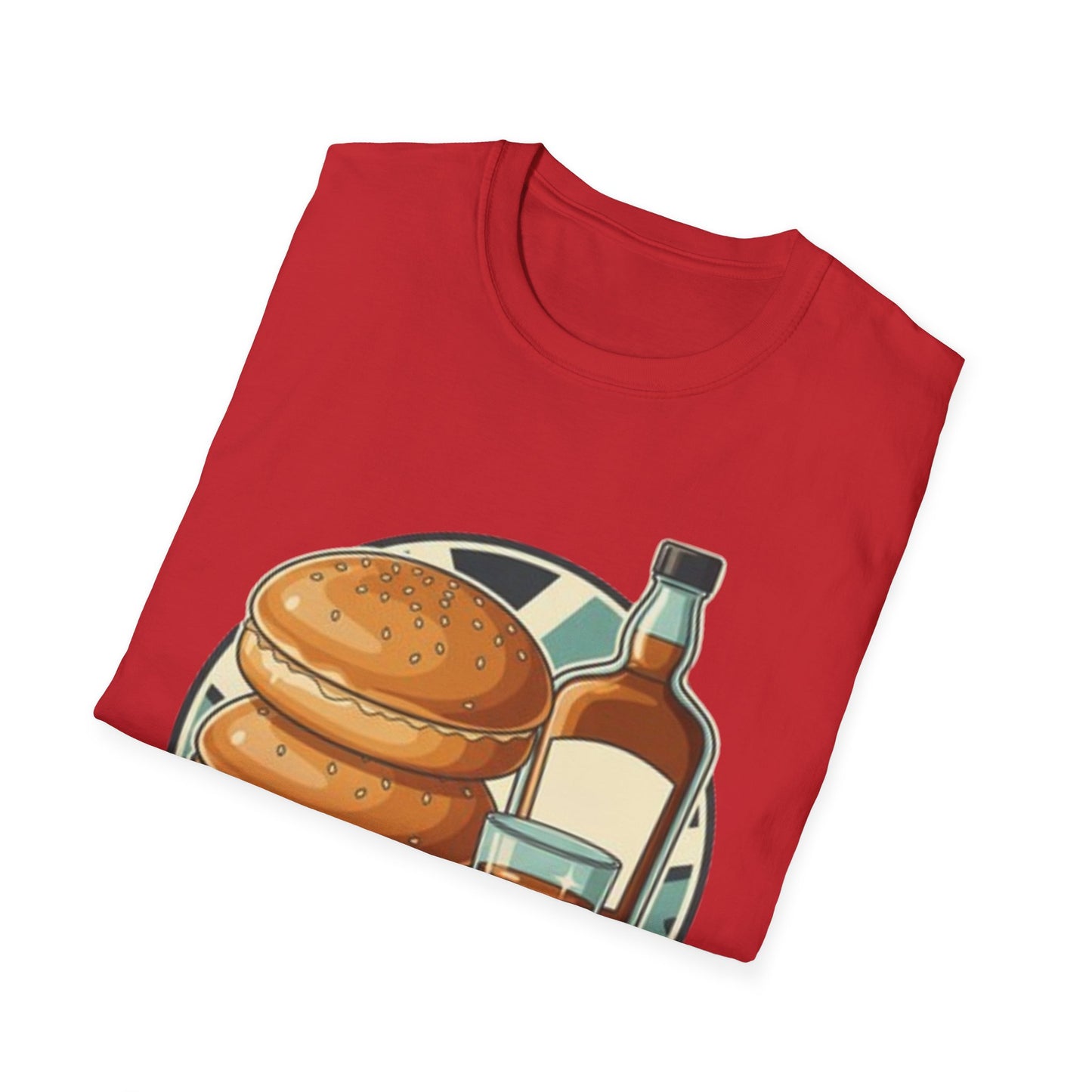 T-Shirt — "Rubber Buns and Liquor" Retro Breakfast & Whiskey Graphic Tee