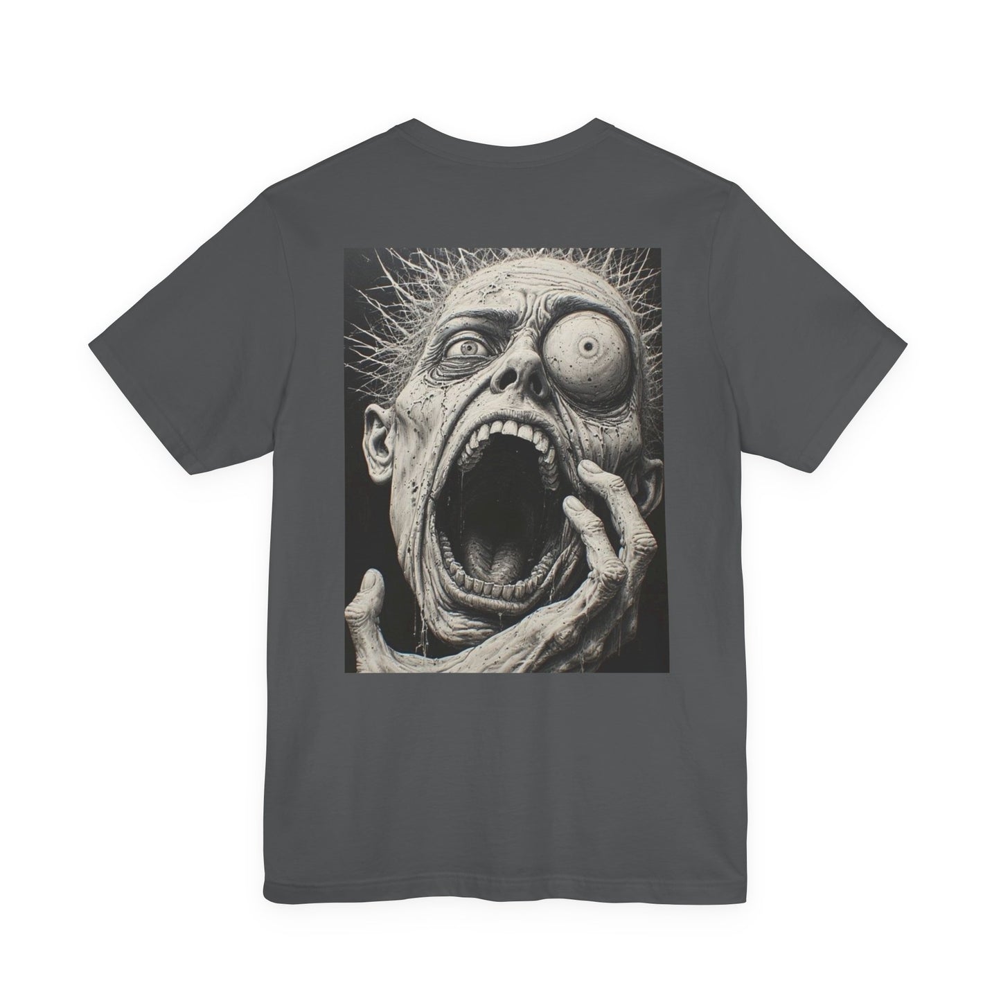 Horror Graphic Tee — Ghostly Silhouette & Screaming Zombie Back Print