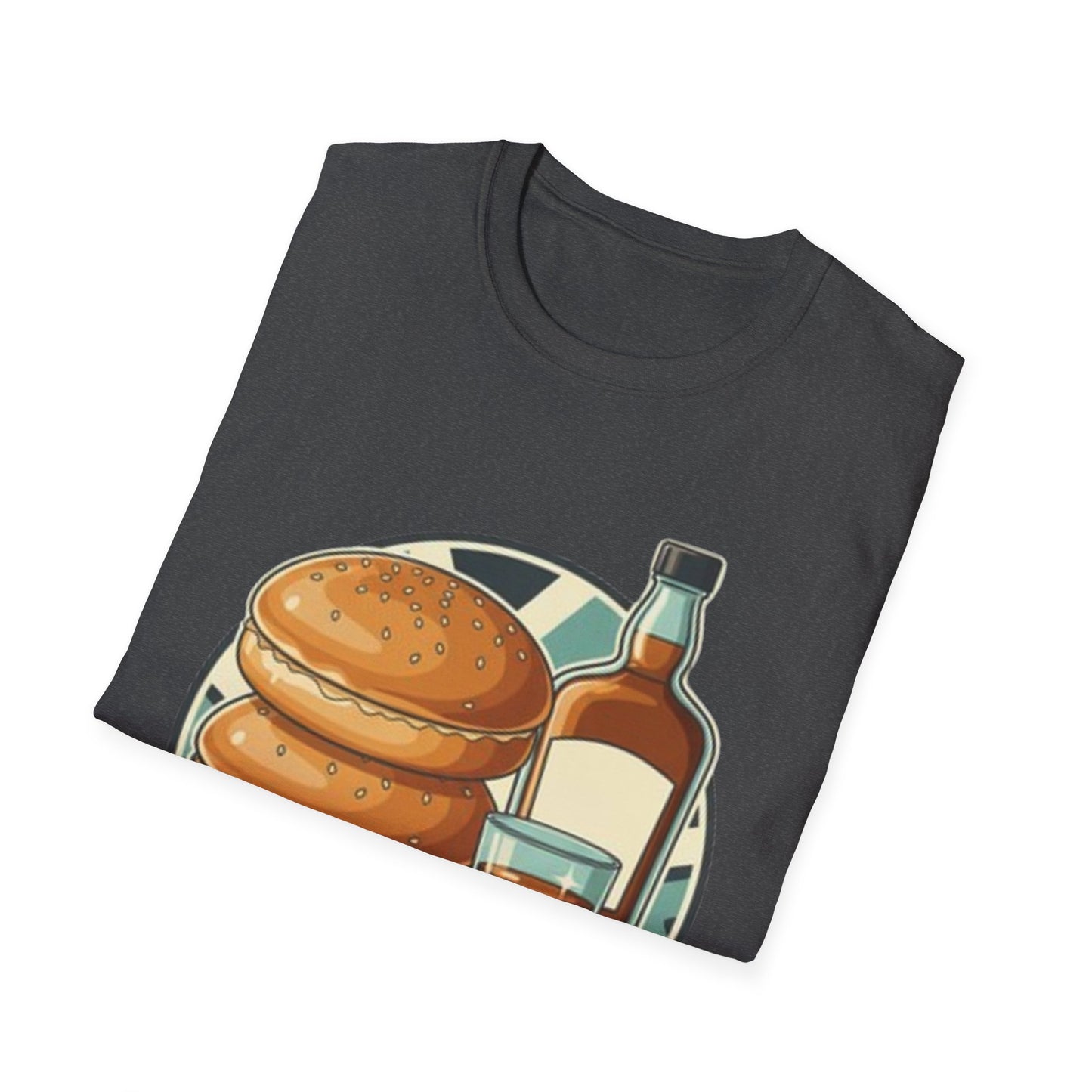T-Shirt — "Rubber Buns and Liquor" Retro Breakfast & Whiskey Graphic Tee