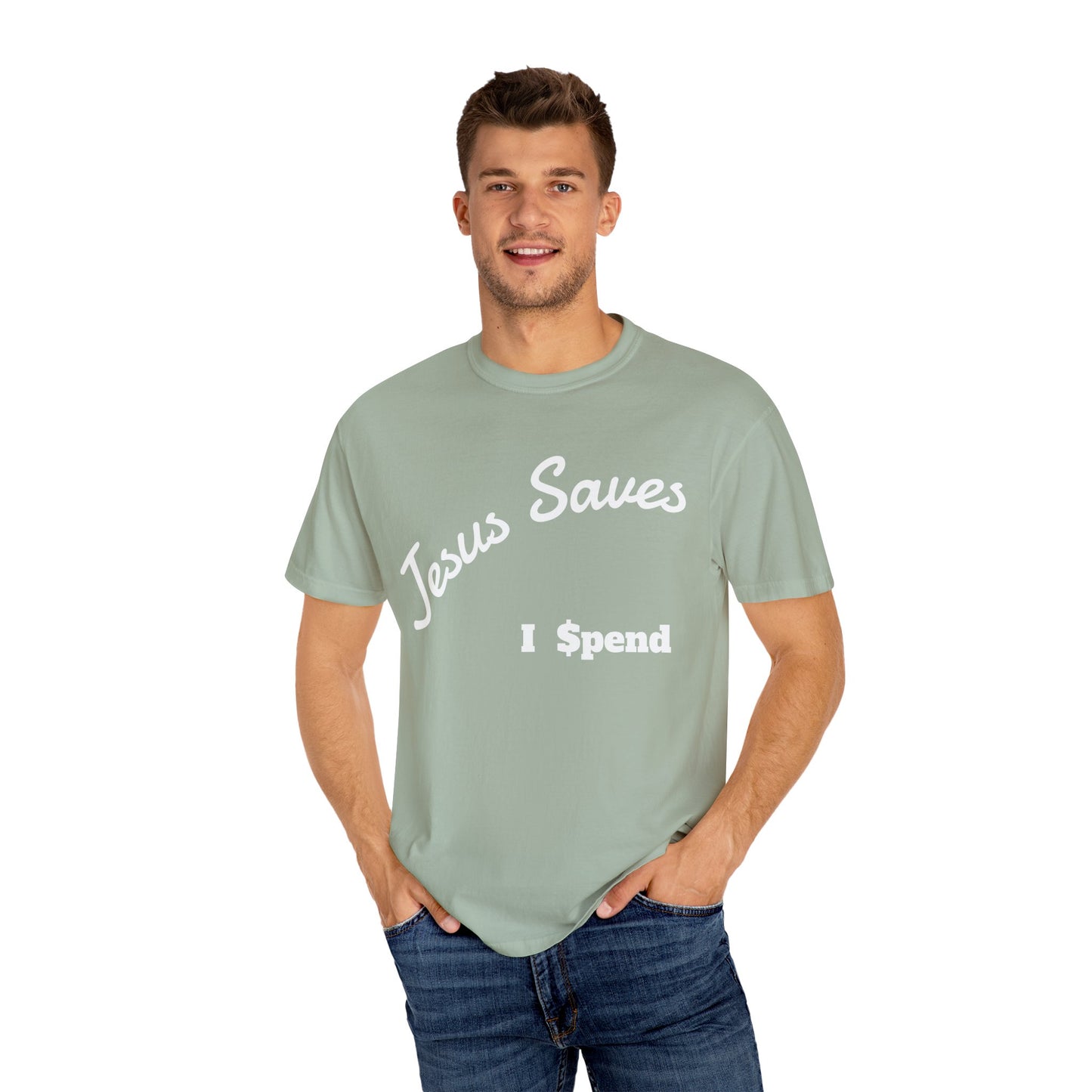 Faith-Inspired Unisex T-Shirt - Jesus Saves I Spend, Casual Wear, Christian Apparel, Gift for Believers, Everyday Comfort