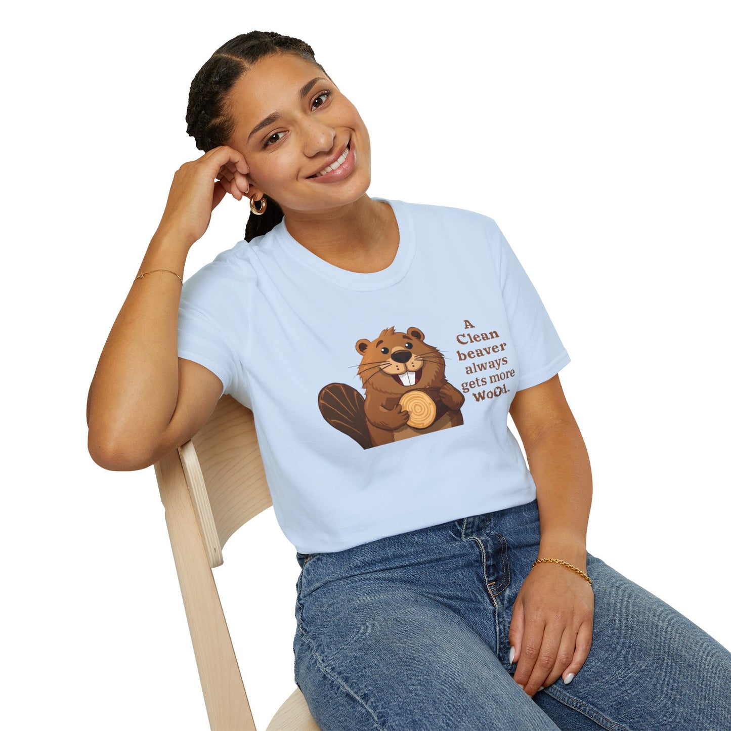 Beaver T-Shirt — Cute Cartoon Beaver with 'A Clean Beaver Always Gets More Wood' Funny Graphic Tee