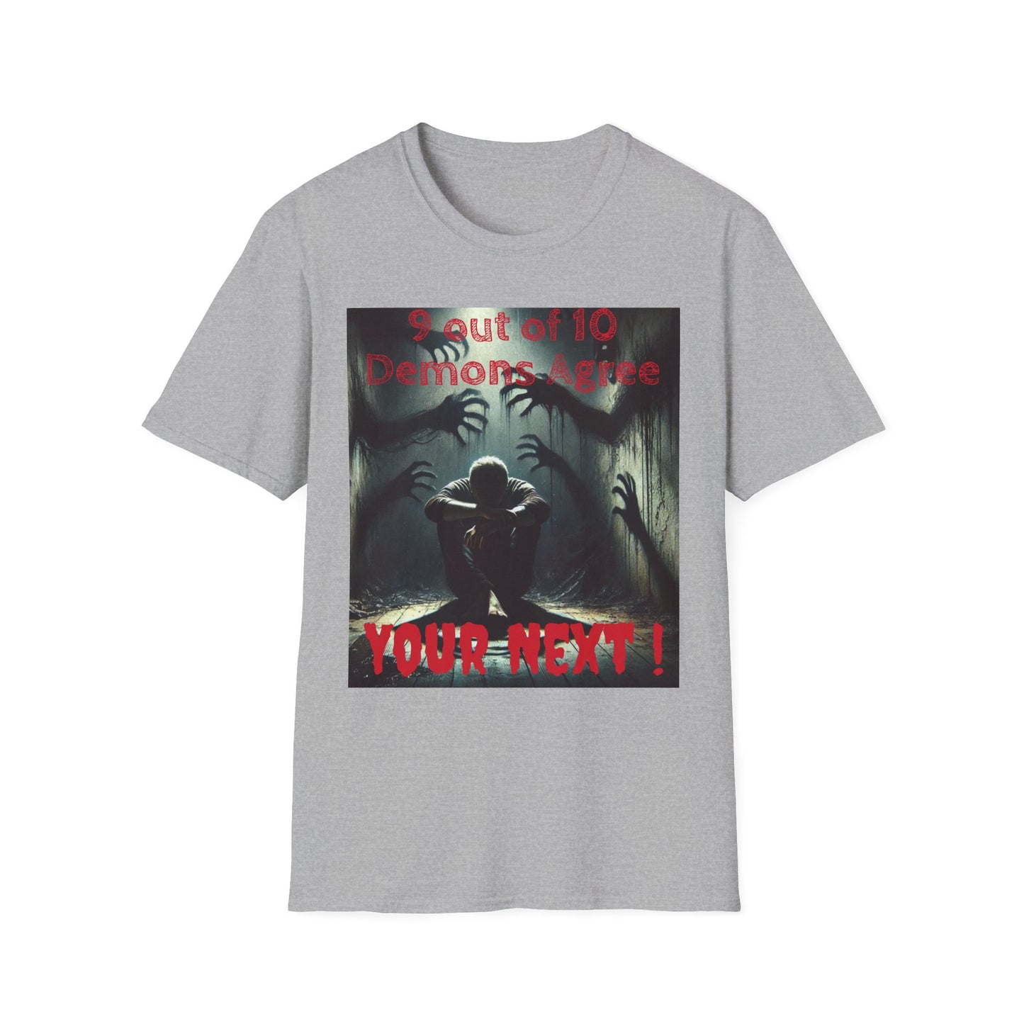 Horror Illustration T-Shirt — "Your Next!" Demon Shadows Graphic Tee