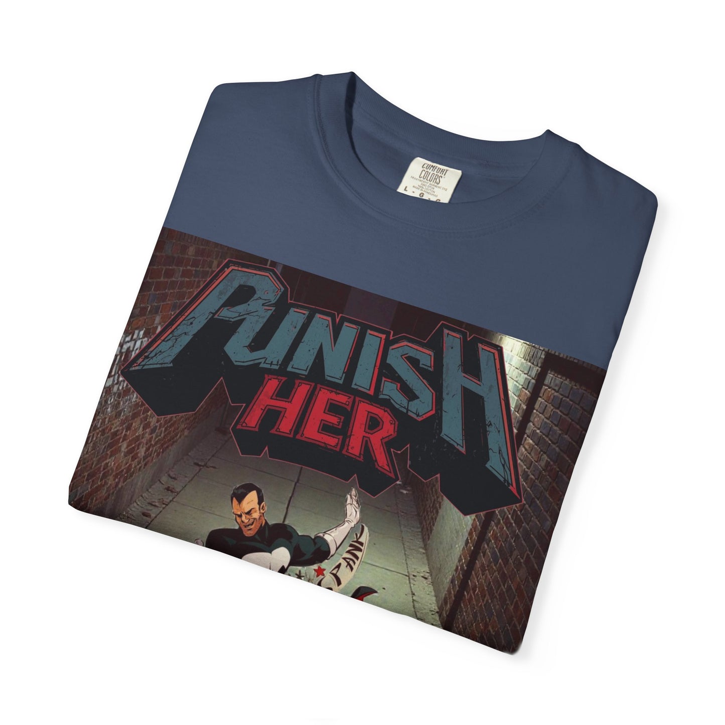 Graphic T-Shirt — "Punish Her" Retro Comic Alley Scene