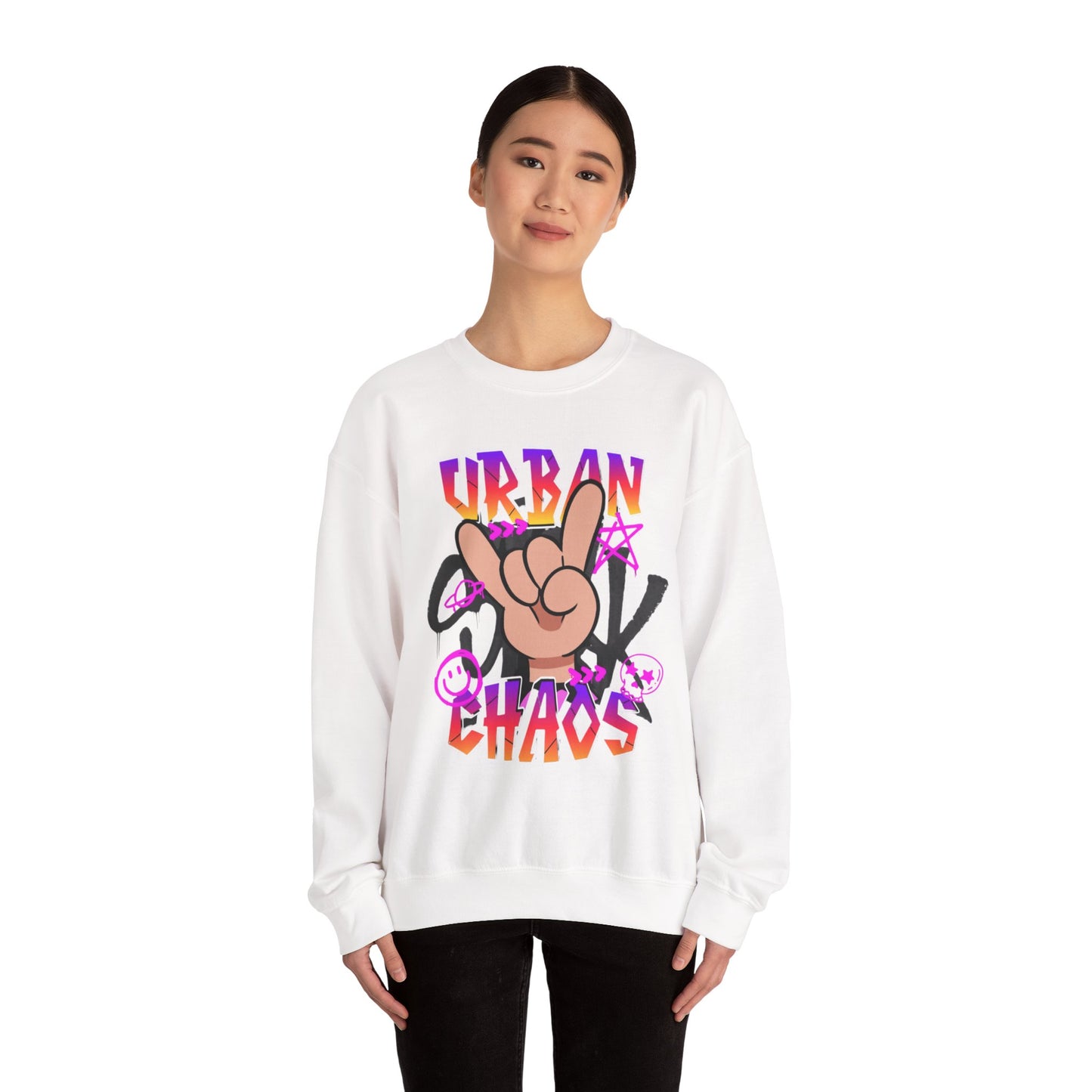 Urban Chaos Crewneck Sweatshirt, Statement Sweatshirt, Casual Wear, Gift for Trendsetters, Hipster Fashion, Unisex Apparel