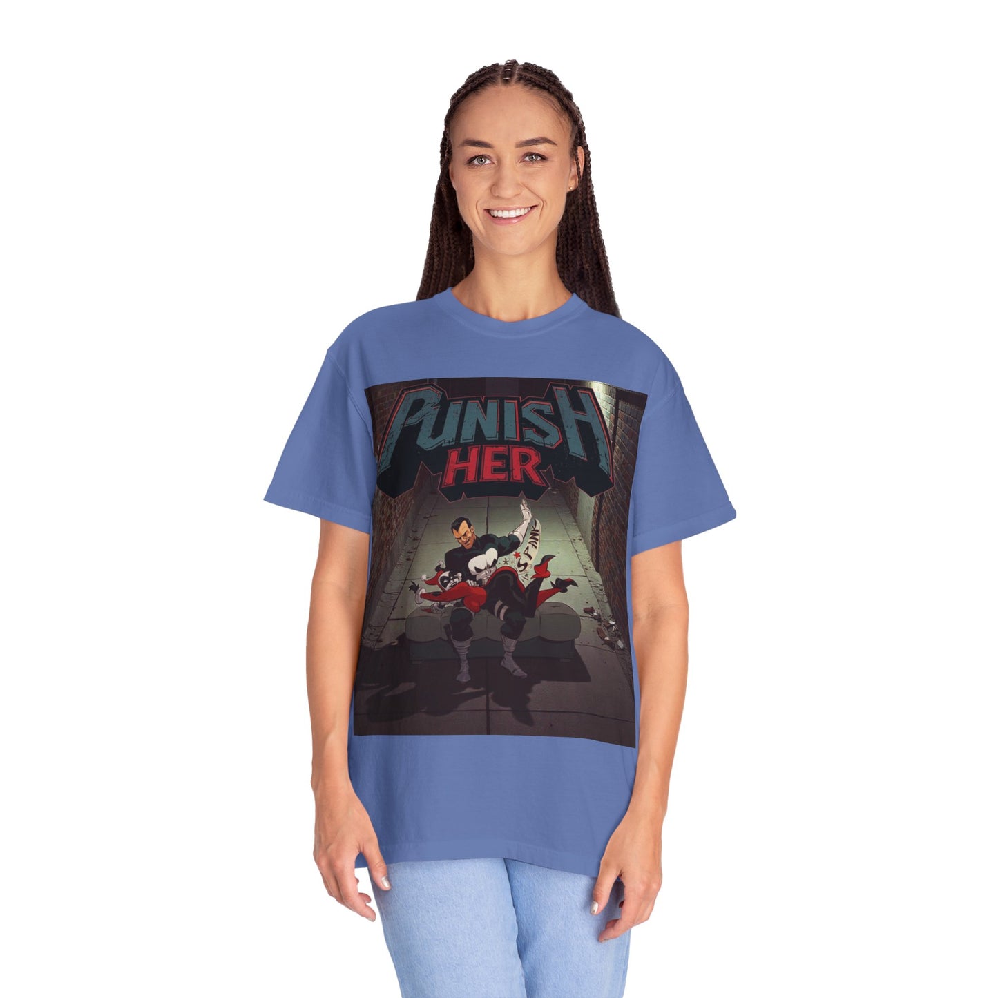 Graphic T-Shirt — "Punish Her" Retro Comic Alley Scene