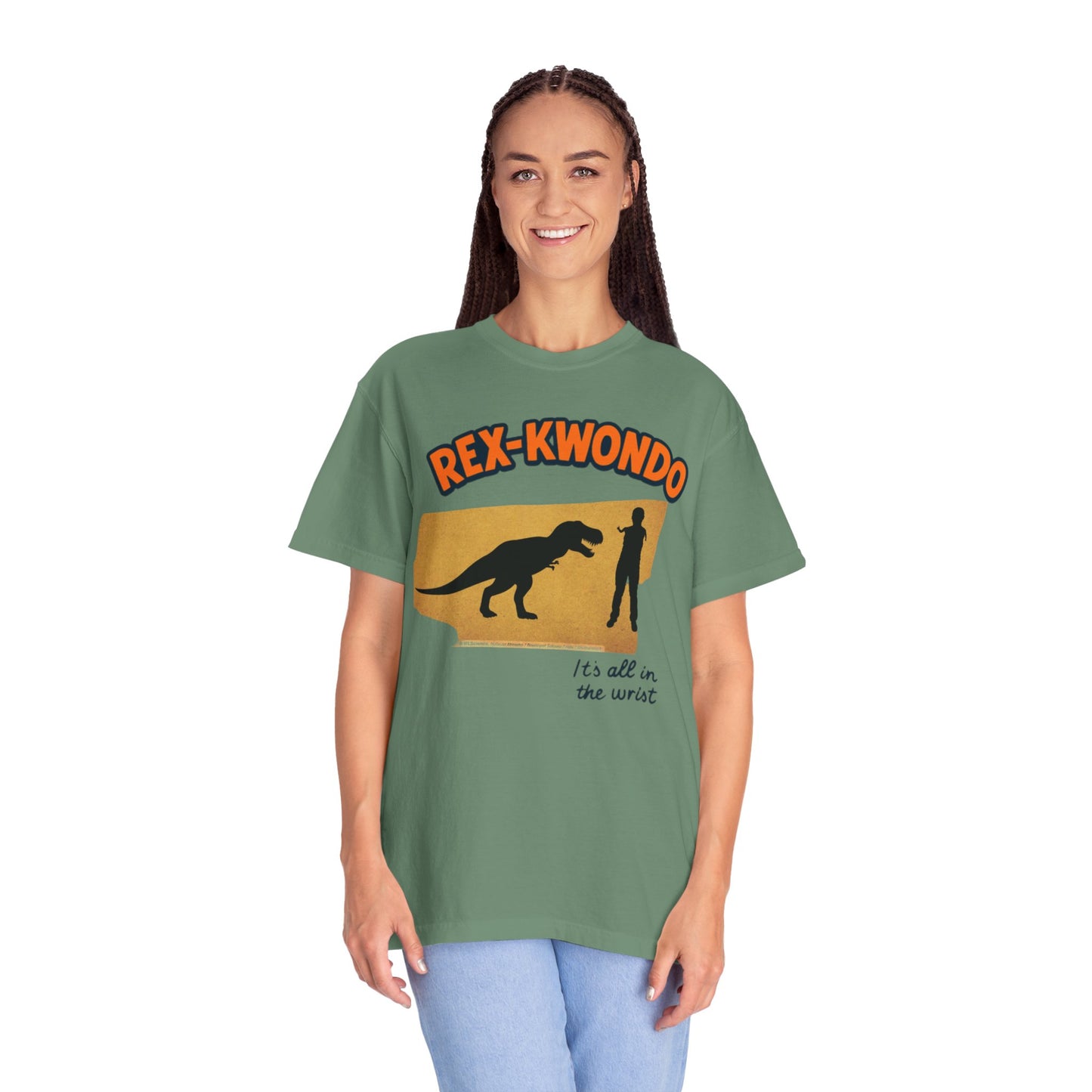 Rex-Kwondo T-Shirt — Funny Dinosaur Martial Arts Tee (“It's all in the wrist”)