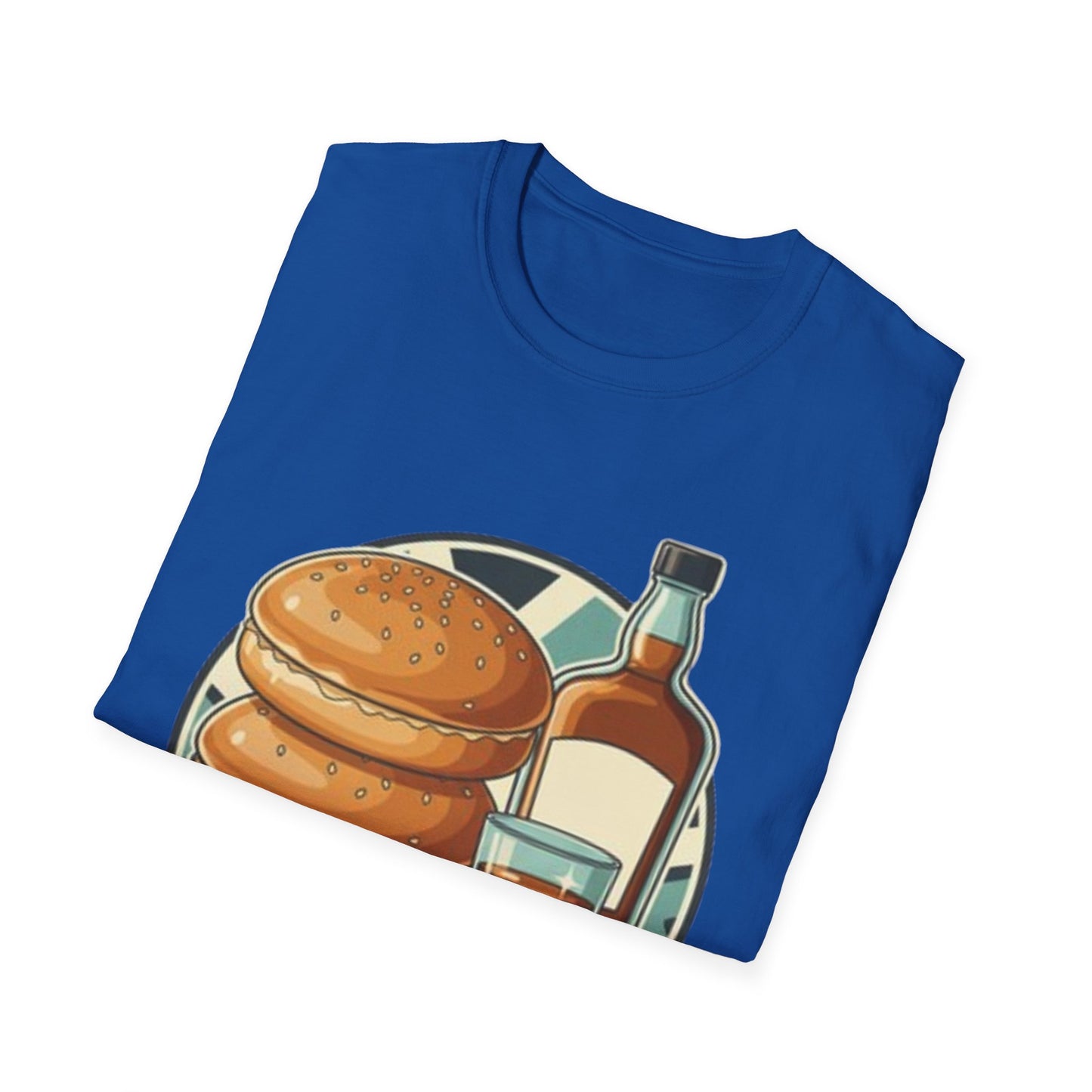 T-Shirt — "Rubber Buns and Liquor" Retro Breakfast & Whiskey Graphic Tee