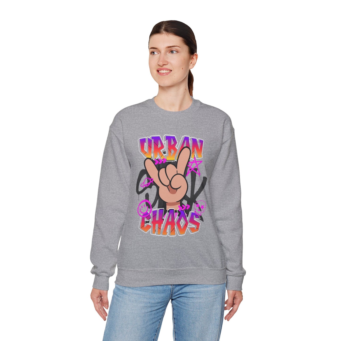 Urban Chaos Crewneck Sweatshirt, Statement Sweatshirt, Casual Wear, Gift for Trendsetters, Hipster Fashion, Unisex Apparel