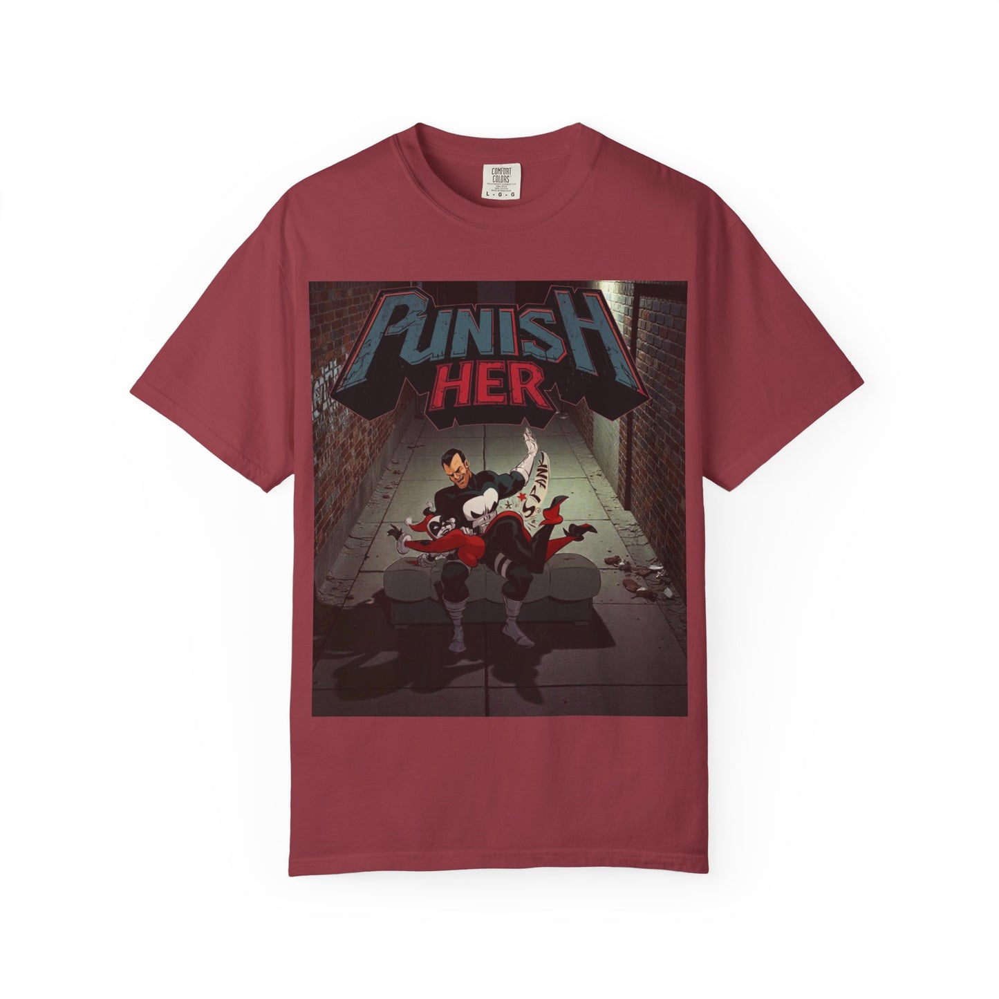 Graphic T-Shirt — "Punish Her" Retro Comic Alley Scene