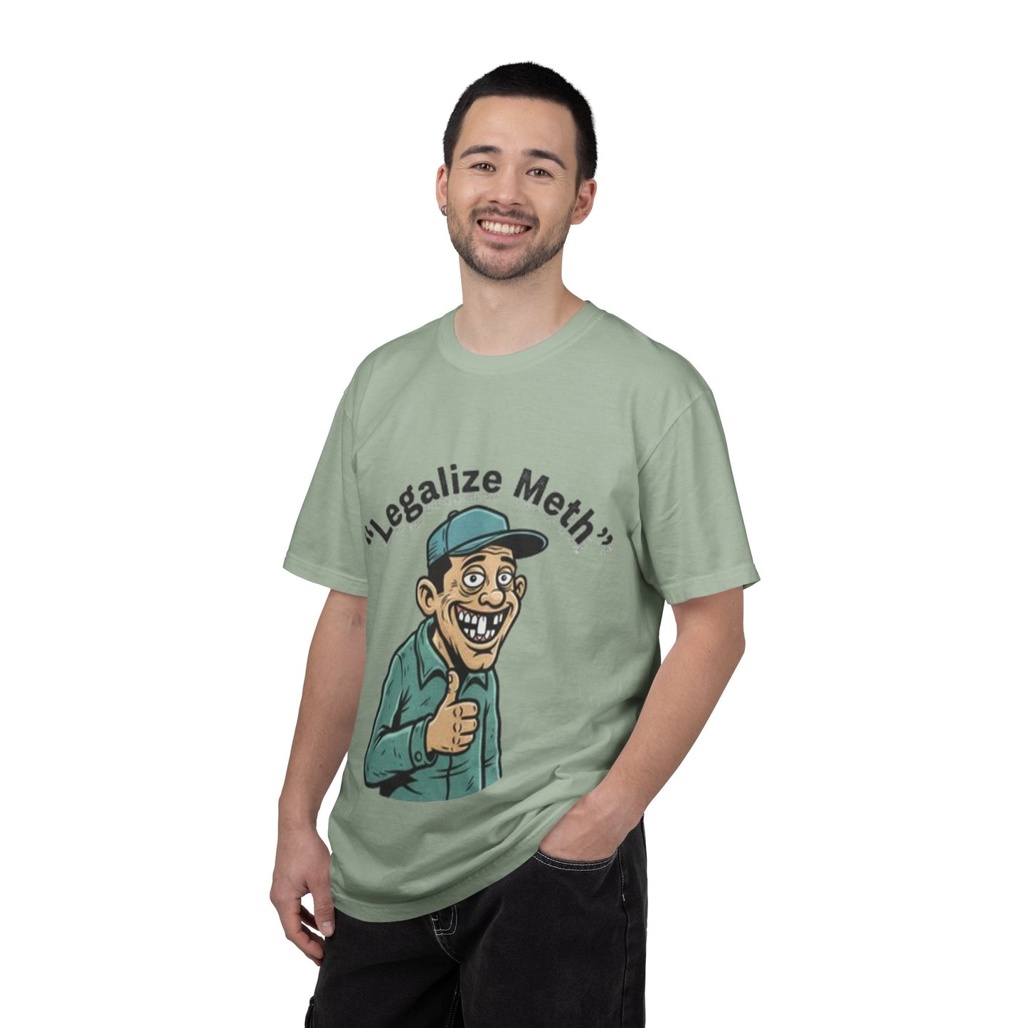 Graphic T-Shirt — “Legalize Methin’” Funny Retro Thumbs-Up Design